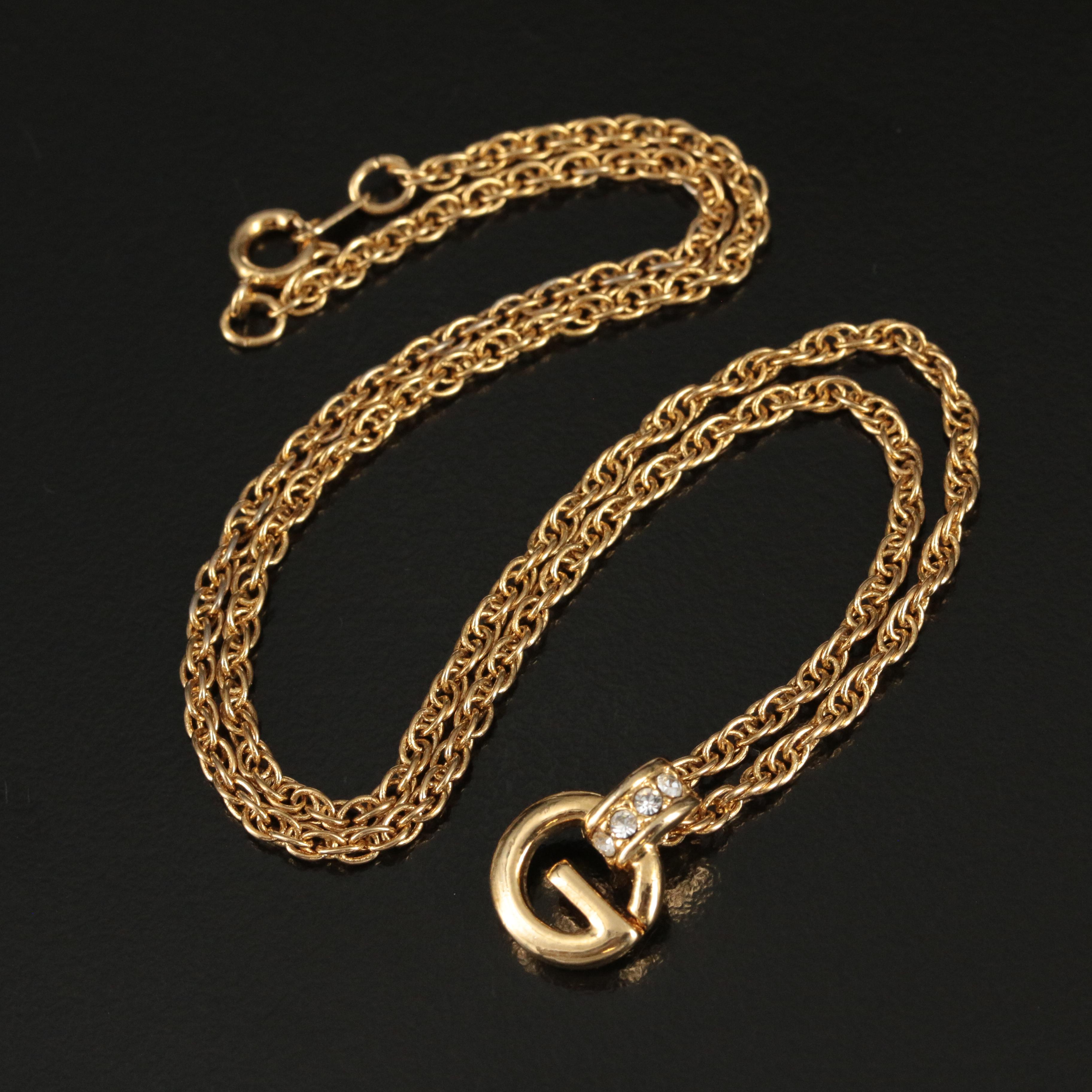 Givenchy "G" Logo Rhinestone Pendant Necklace