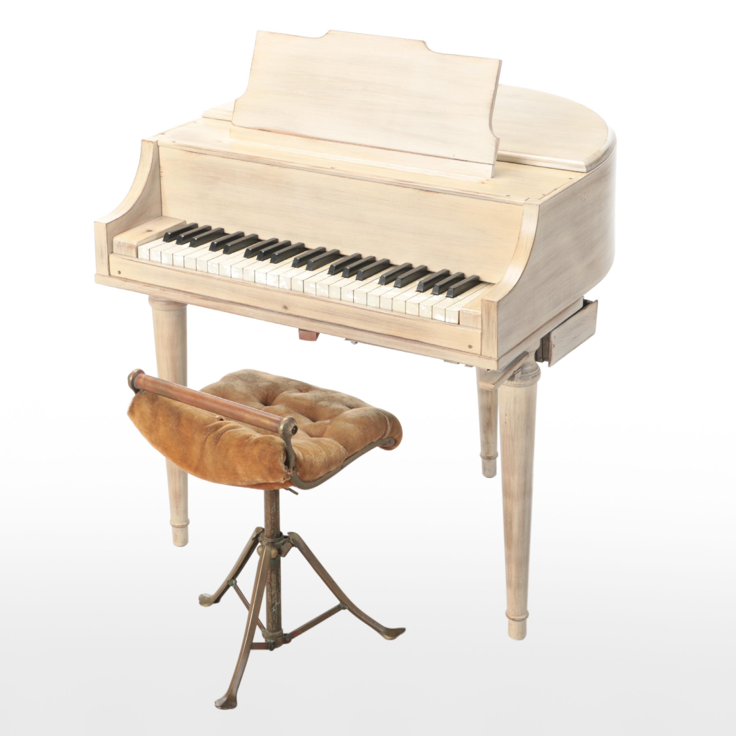 Wurlitzer "Butterfly" Student Piano with Velvet Piano Stool, 1930s