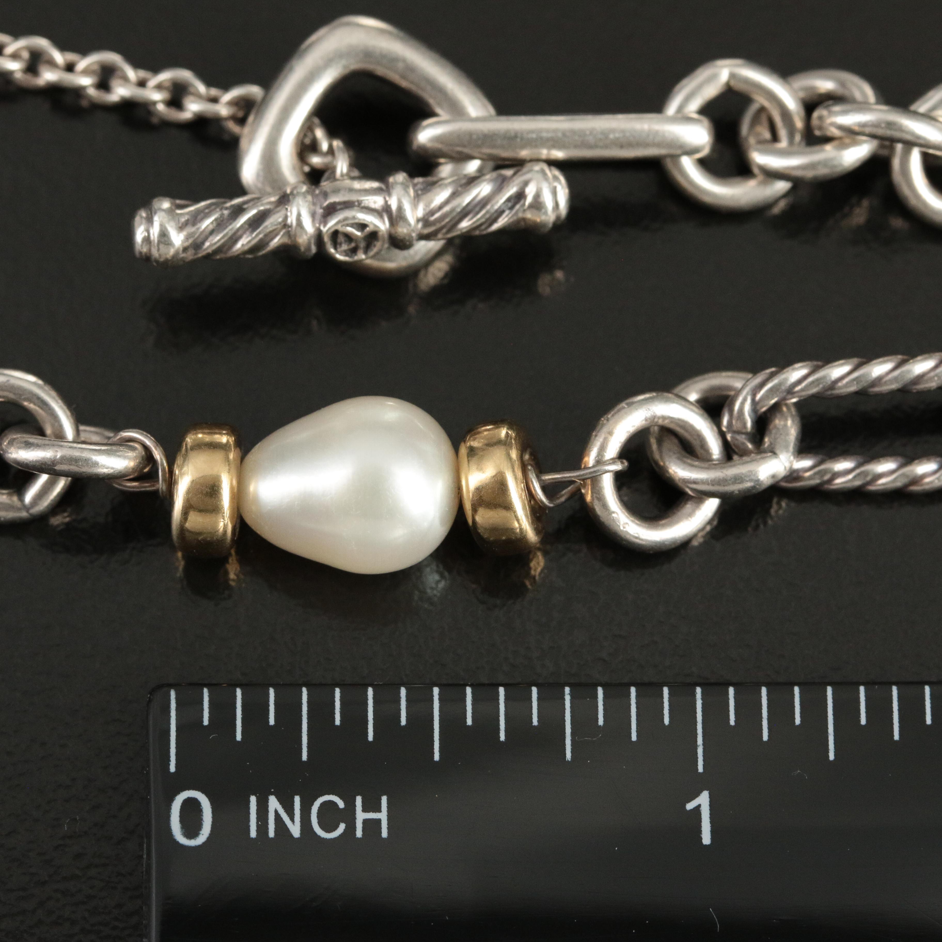 David Yurman Sterling, 18K and Pearl Figaro Station Necklace