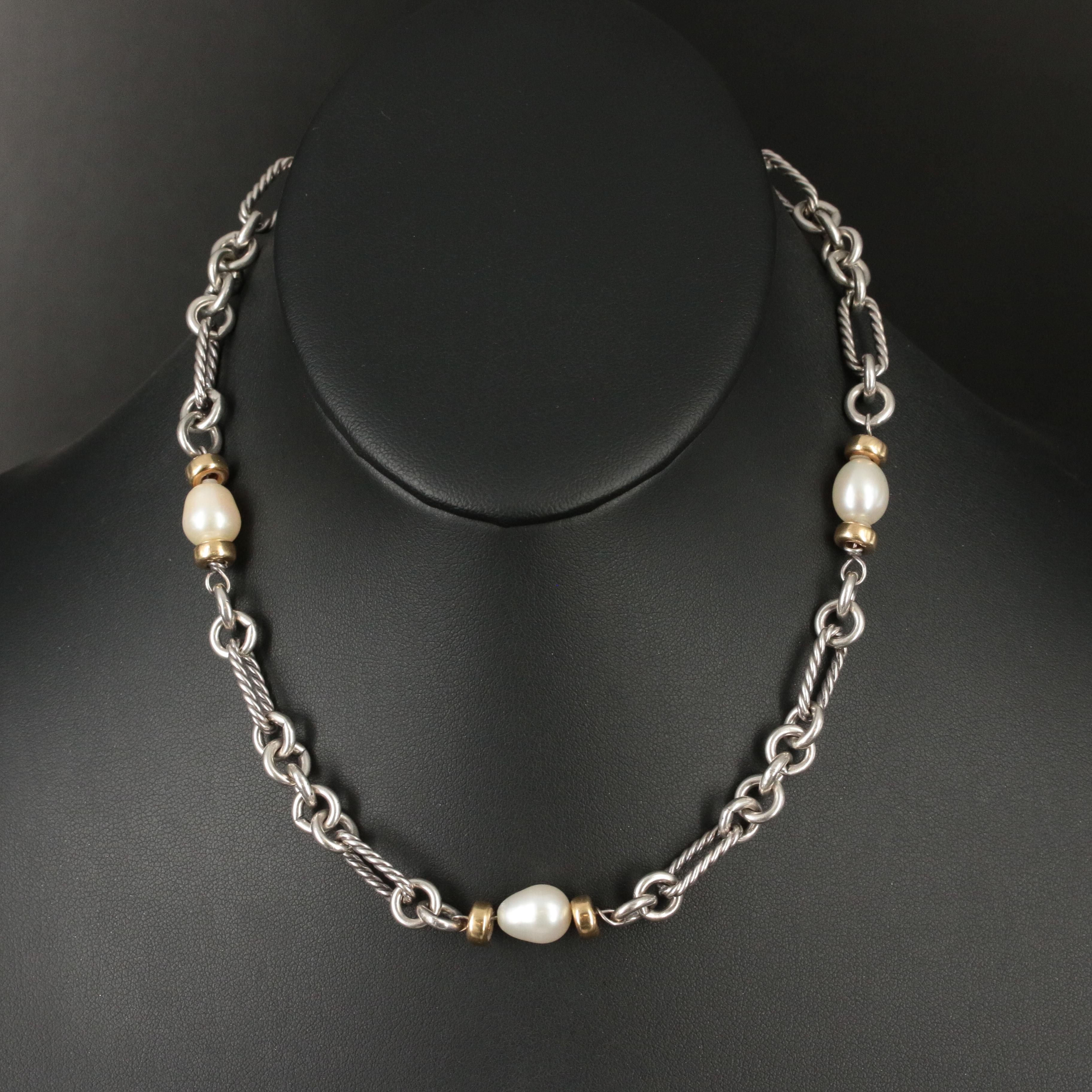 David Yurman Sterling, 18K and Pearl Figaro Station Necklace