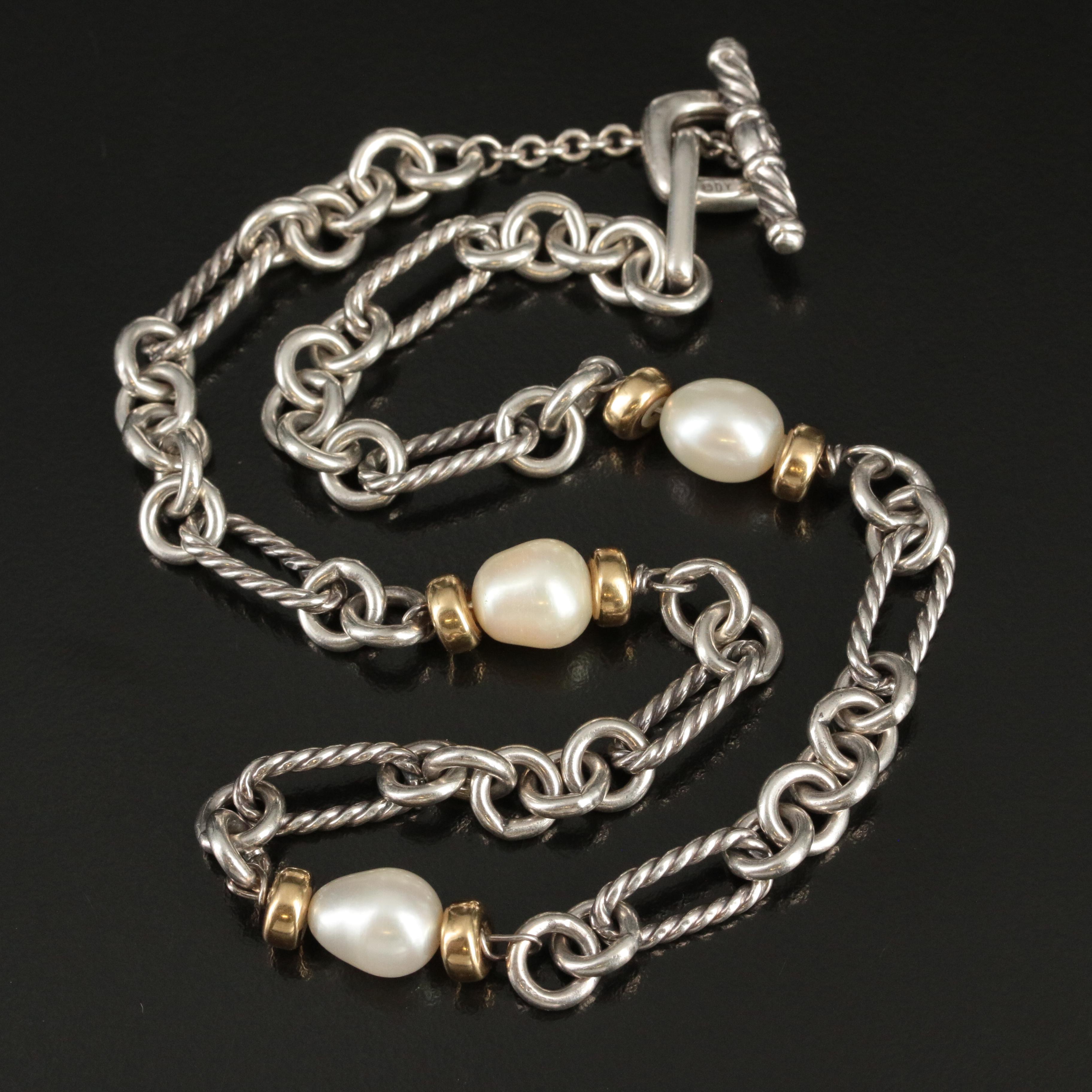 David Yurman Sterling, 18K and Pearl Figaro Station Necklace