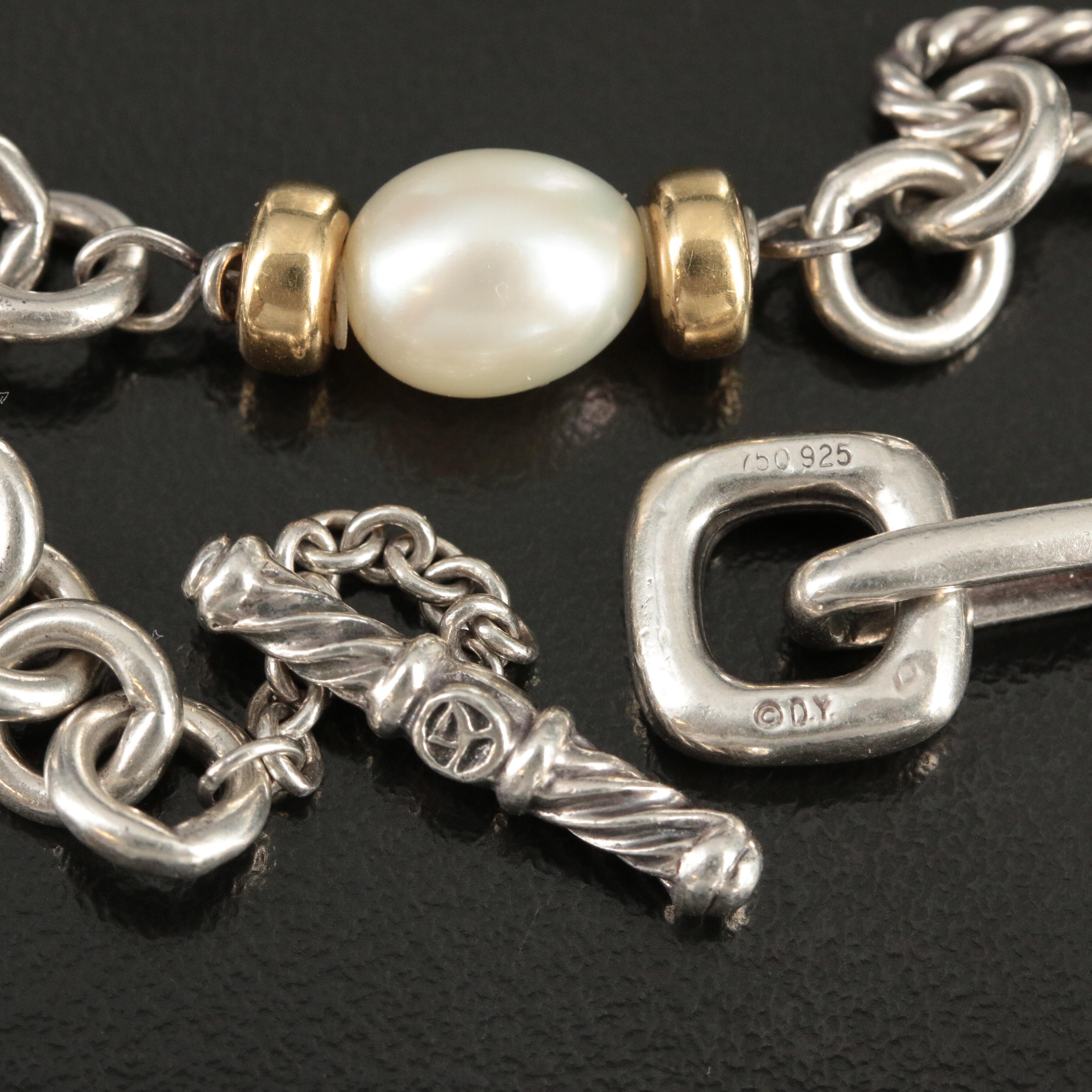 David Yurman Sterling, 18K and Pearl Figaro Station Necklace