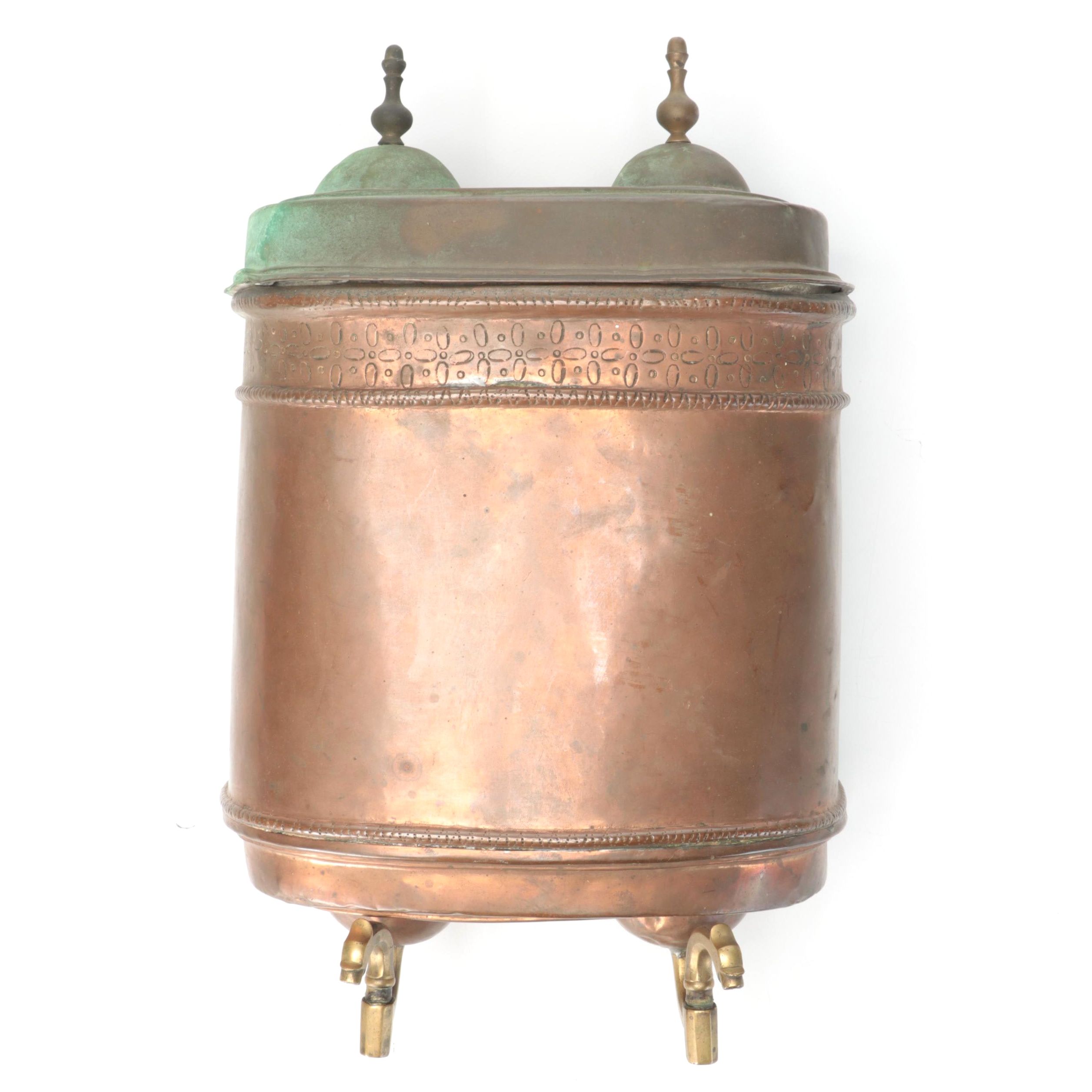 Stamped Copper Lavabo with Brass Spigots, 20th Century