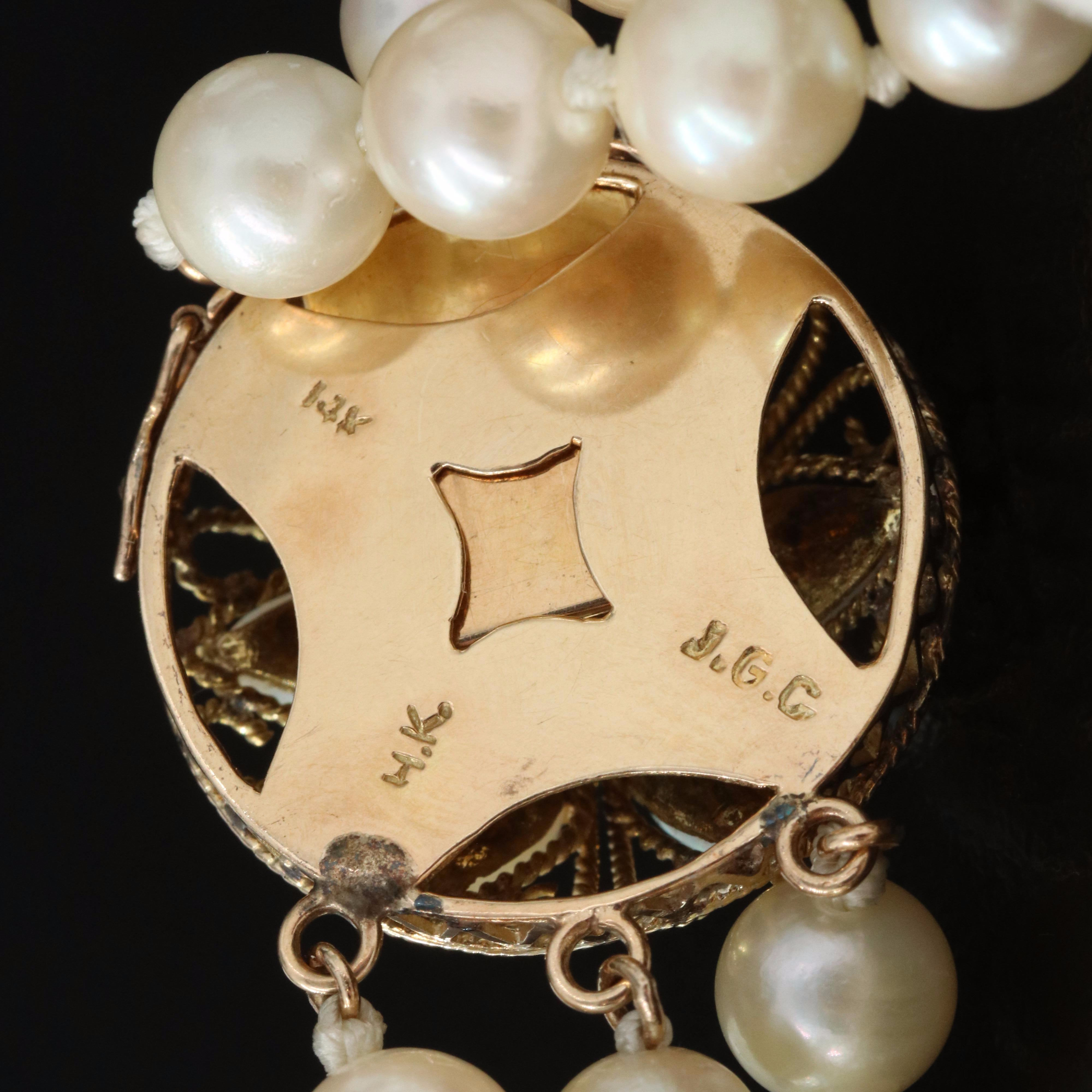 Triple Strand Pearl Bracelet with 14K Opal Clasp