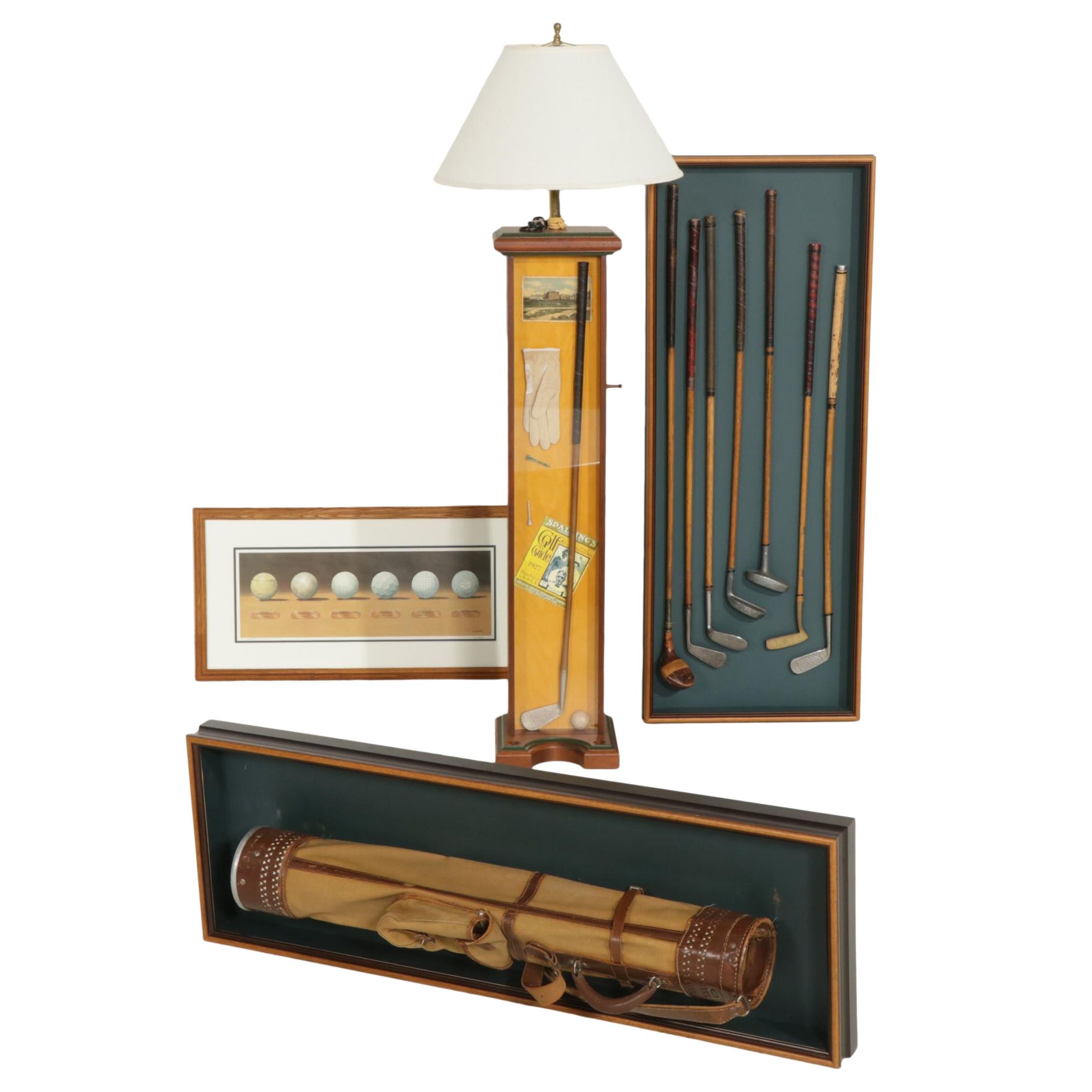 Golf Novelty Floor Lamp With Shadow Box Golf Collectibles and Print