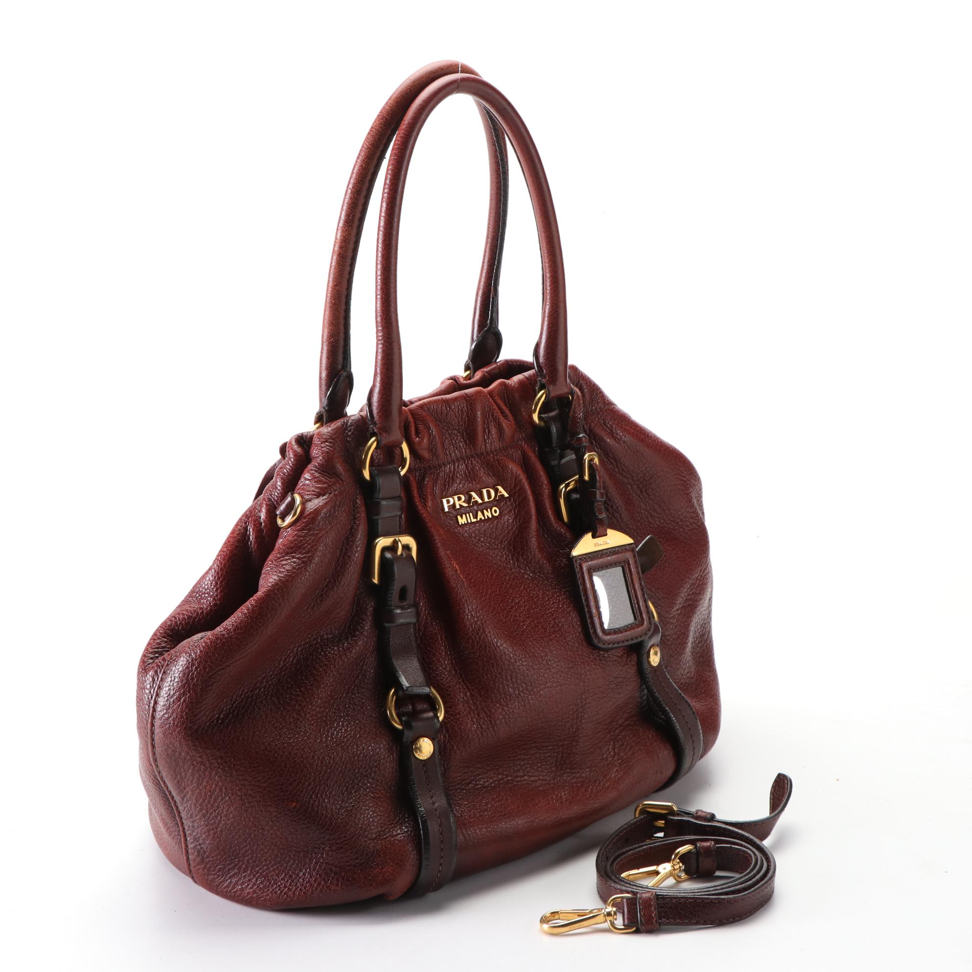 Prada Two-Way Tote Bag in Brown Deerskin Leather