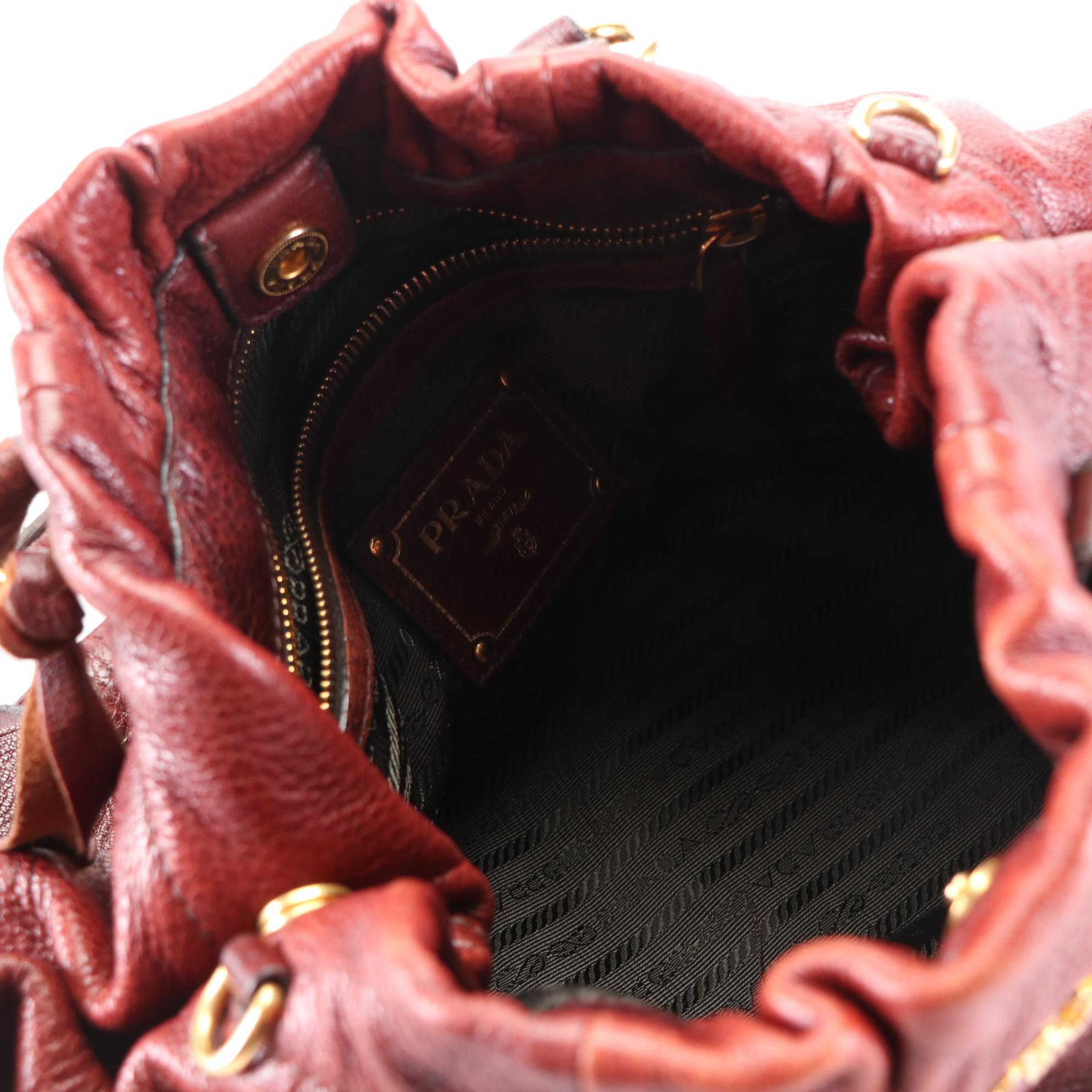 Prada Two-Way Tote Bag in Brown Deerskin Leather