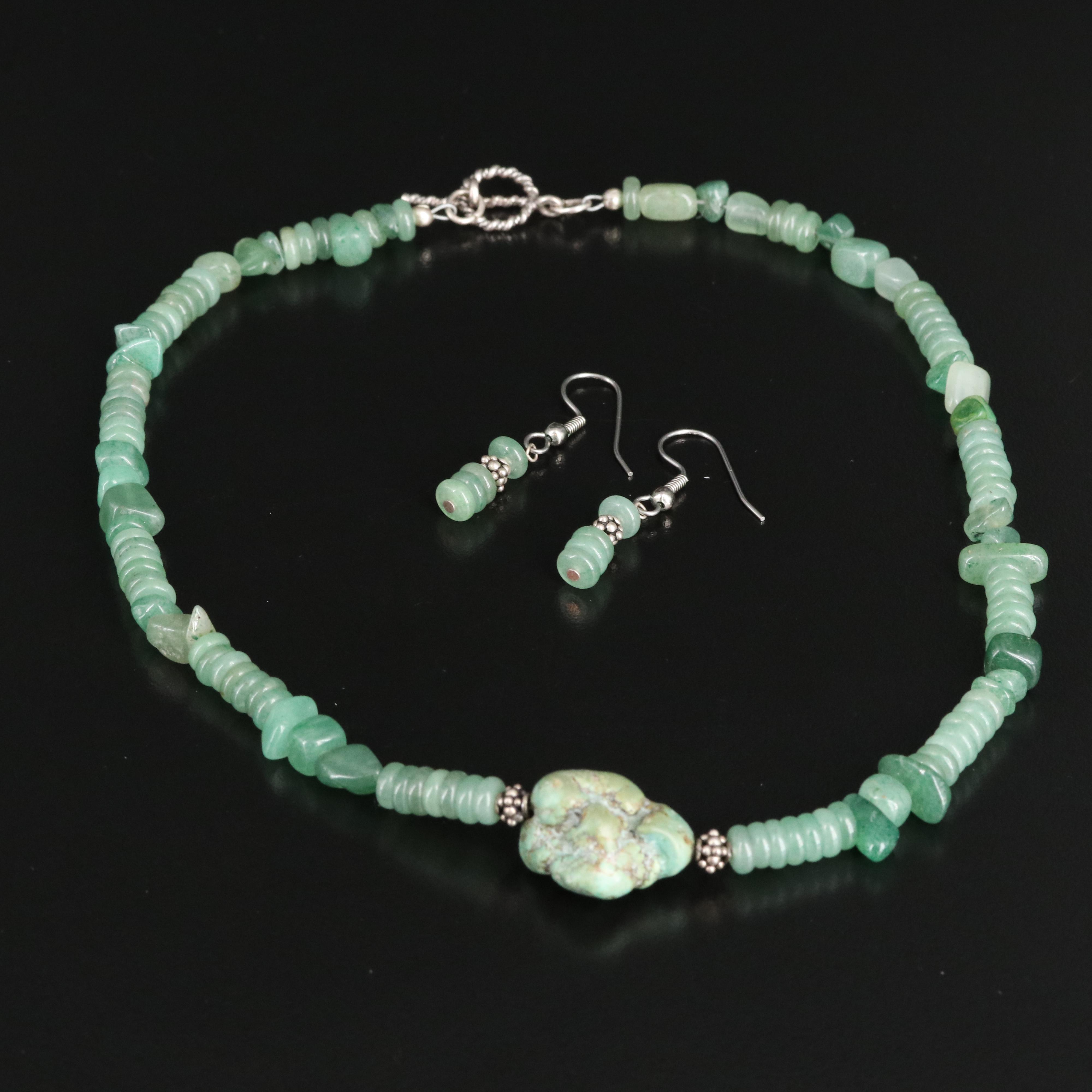 Sterling Aventurine Turquoise and Enamel Jewelry with Filigree Bracelet
