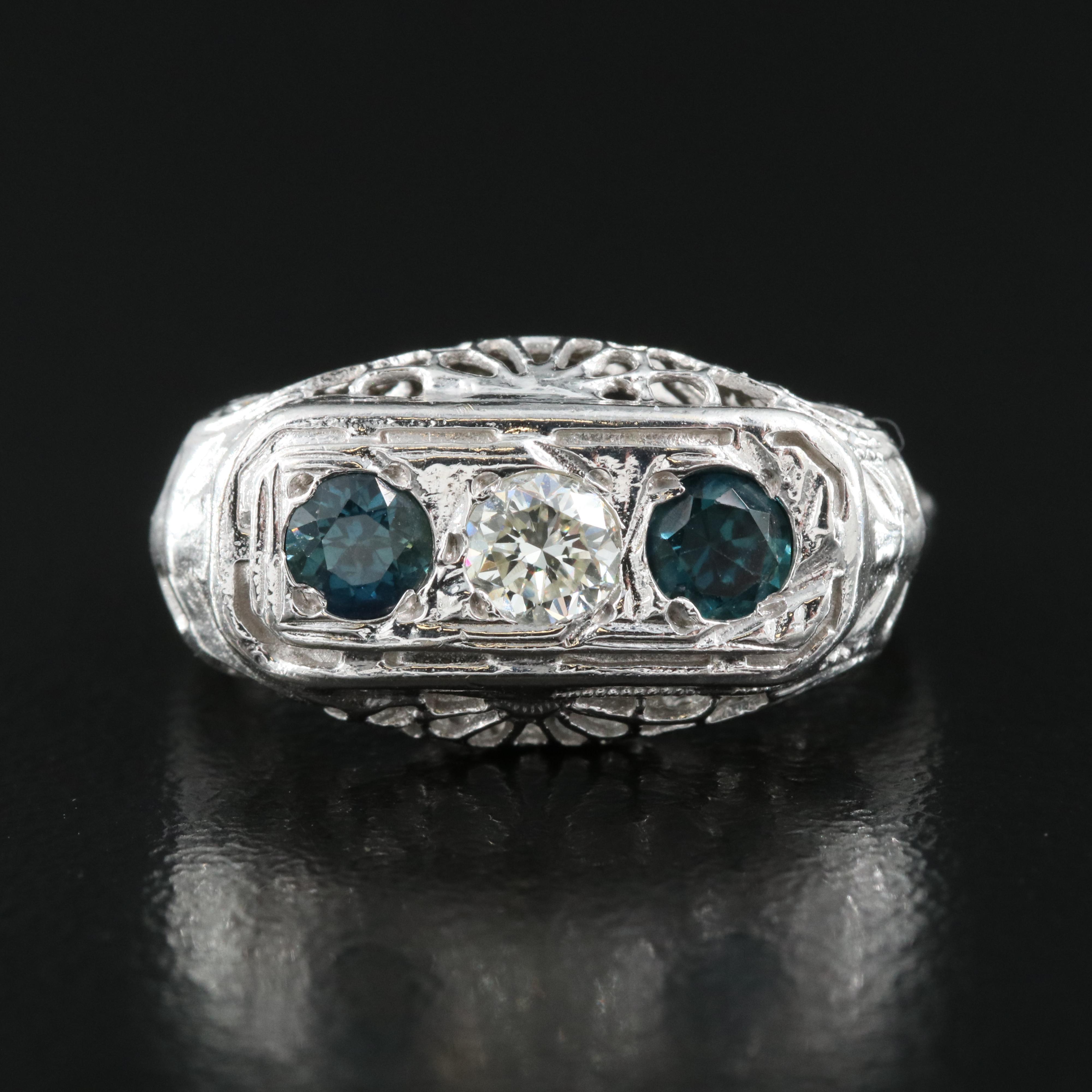 Vintage 14K Diamond and Sapphire East-West Ring