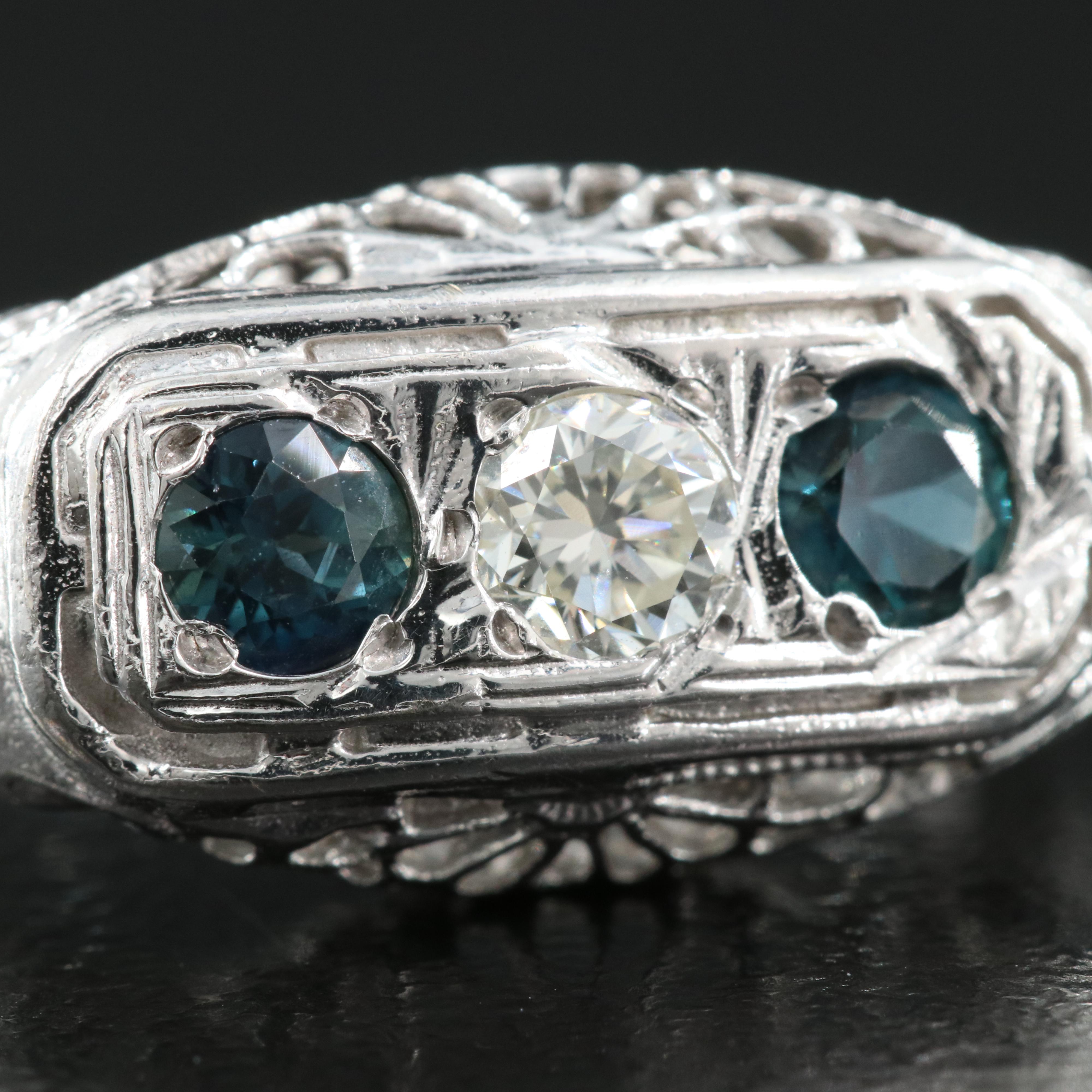 Vintage 14K Diamond and Sapphire East-West Ring