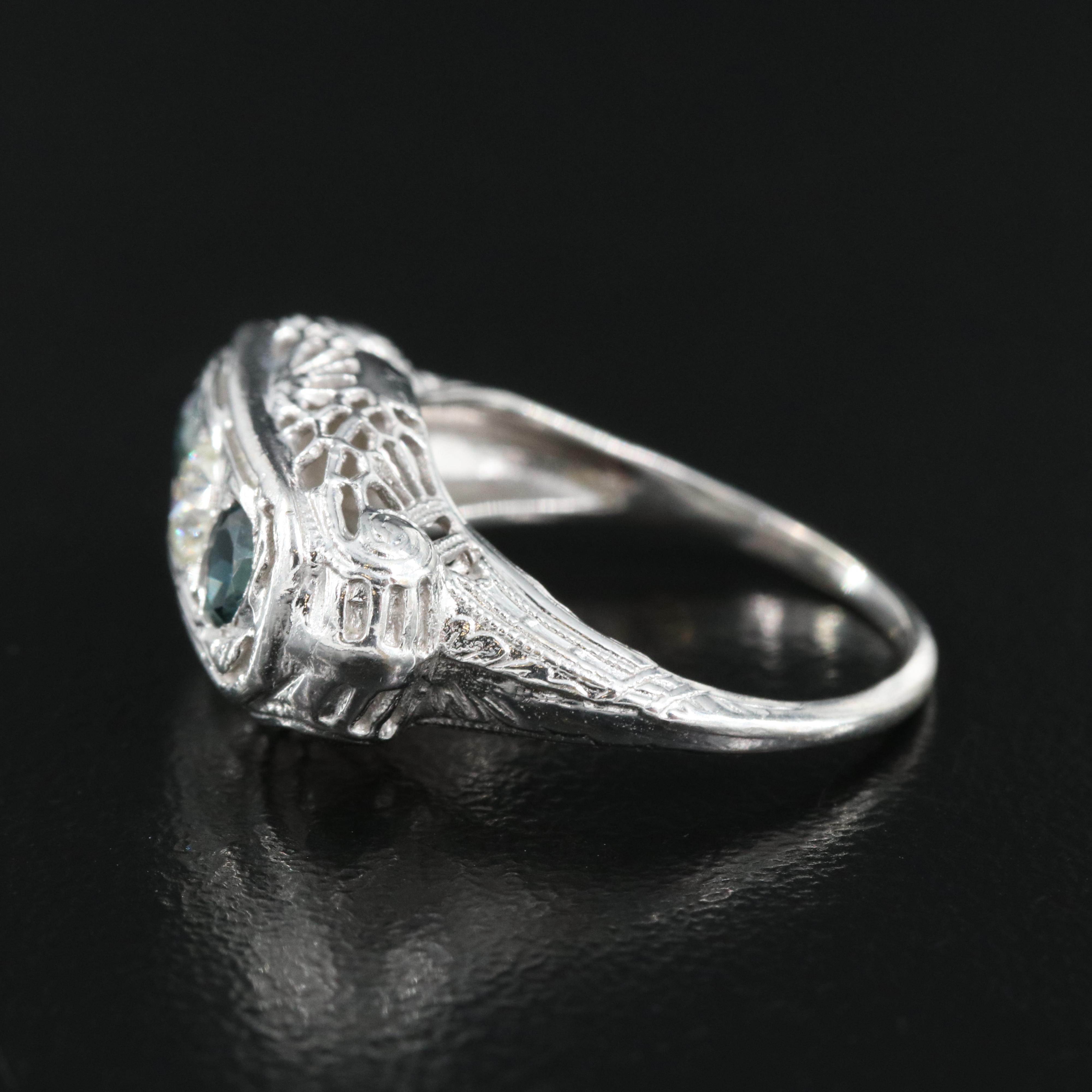 Vintage 14K Diamond and Sapphire East-West Ring