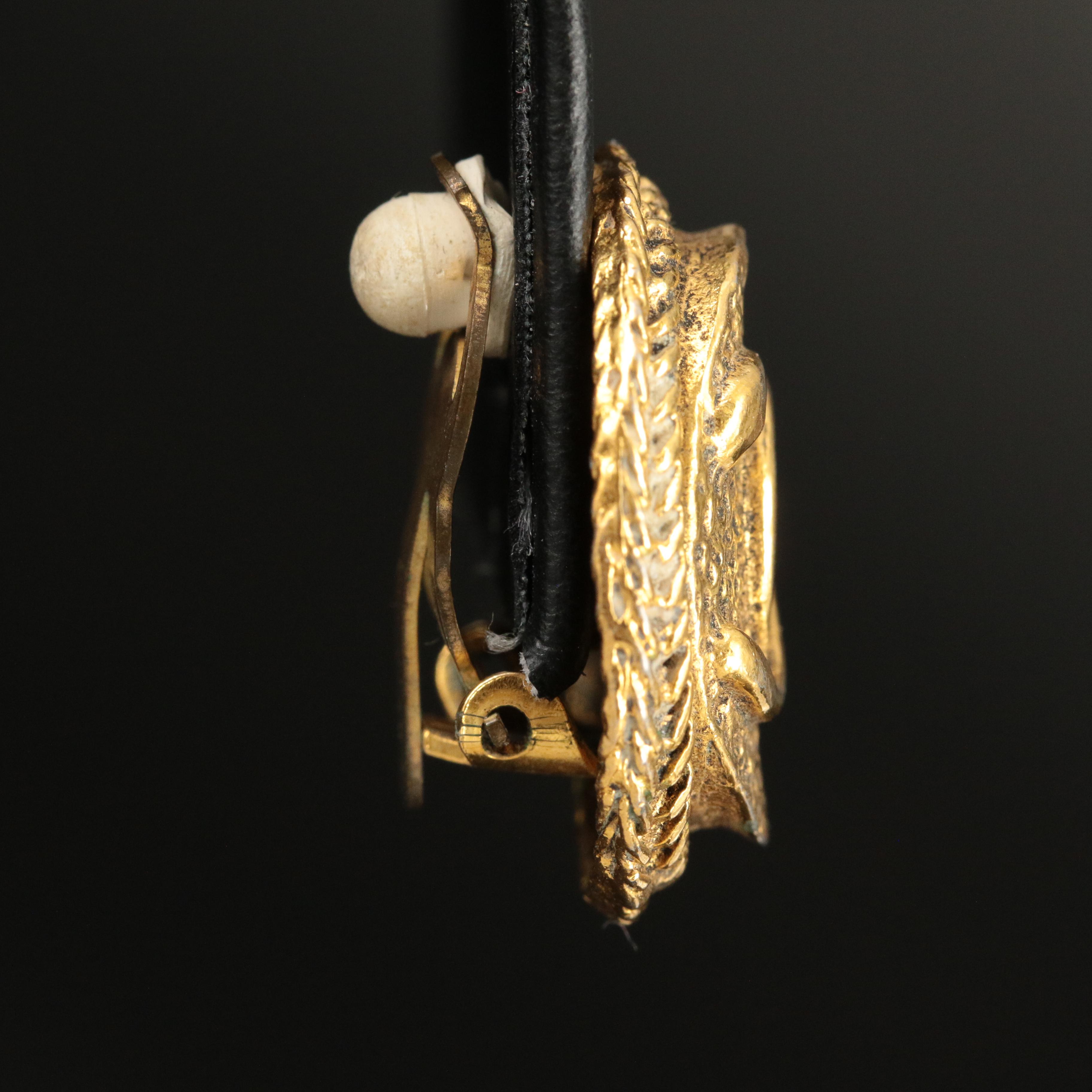 1970s Chanel Textured Oval Logo Clip Earrings