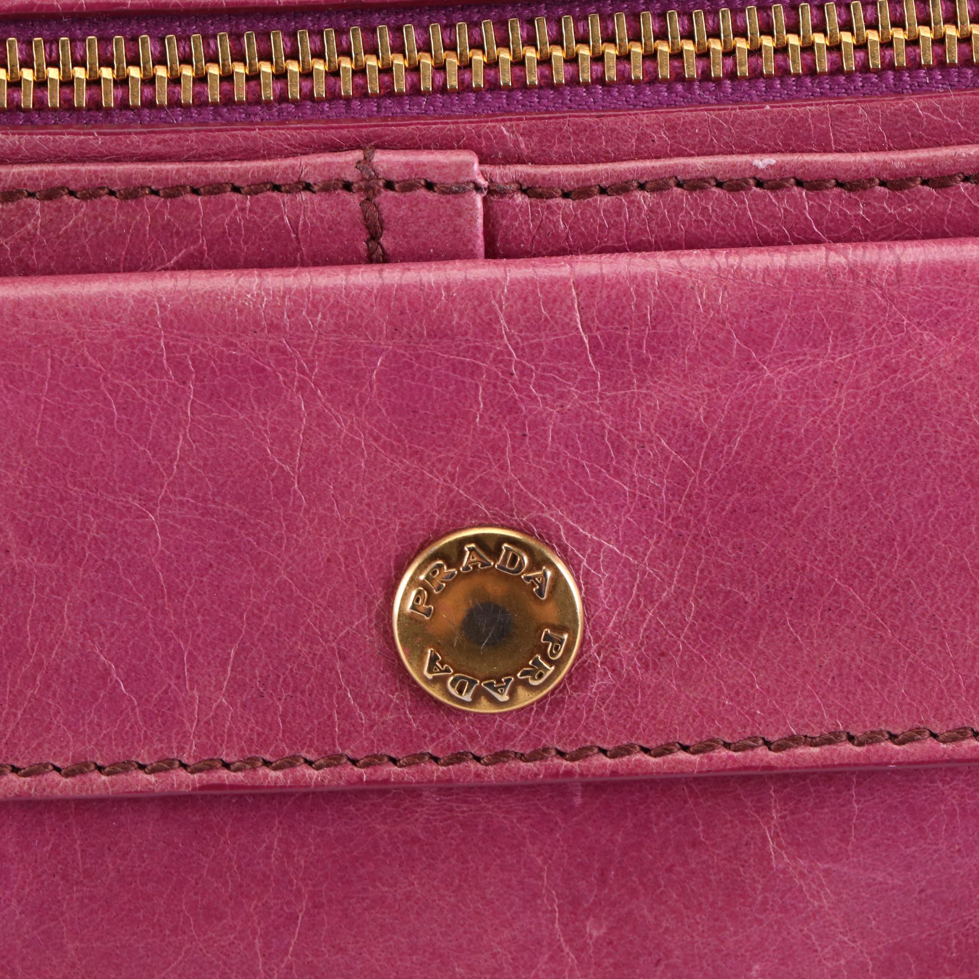 Prada Magenta Vitello Shine Front Pocket Leather Tote Bag