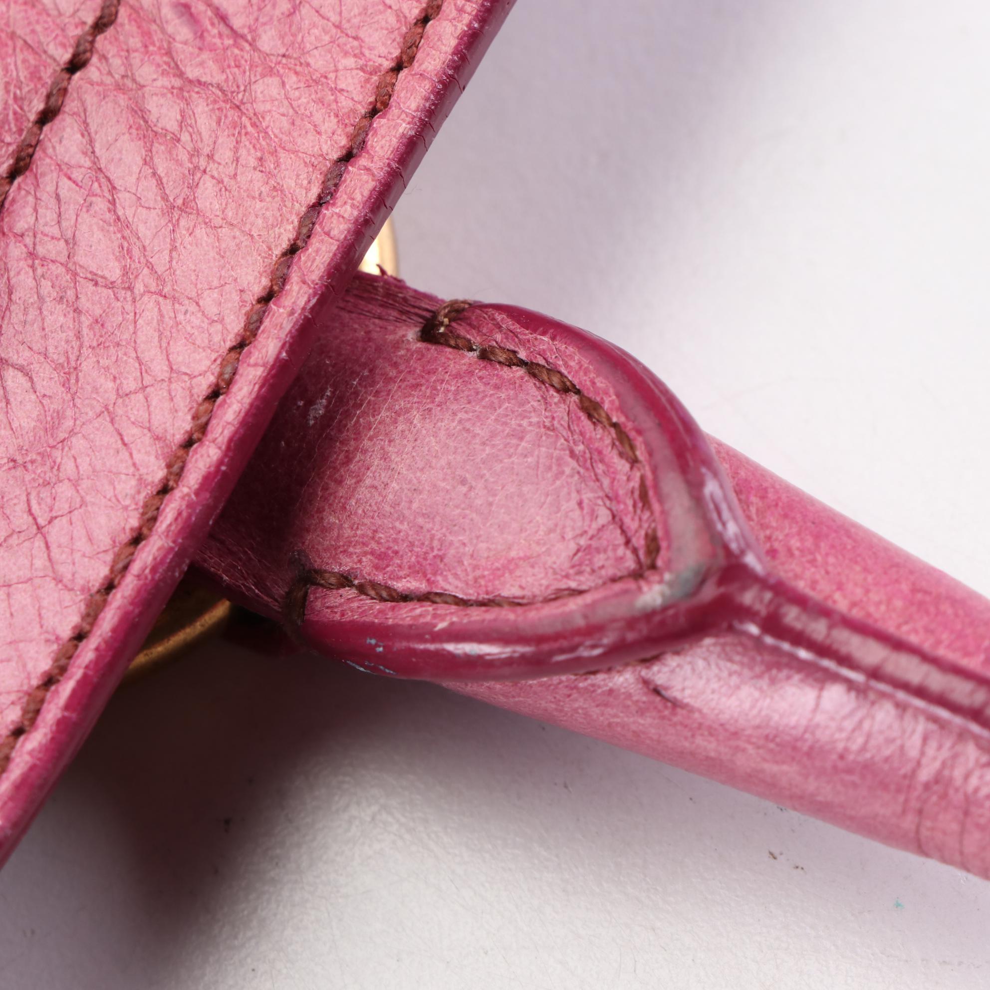 Prada Magenta Vitello Shine Front Pocket Leather Tote Bag