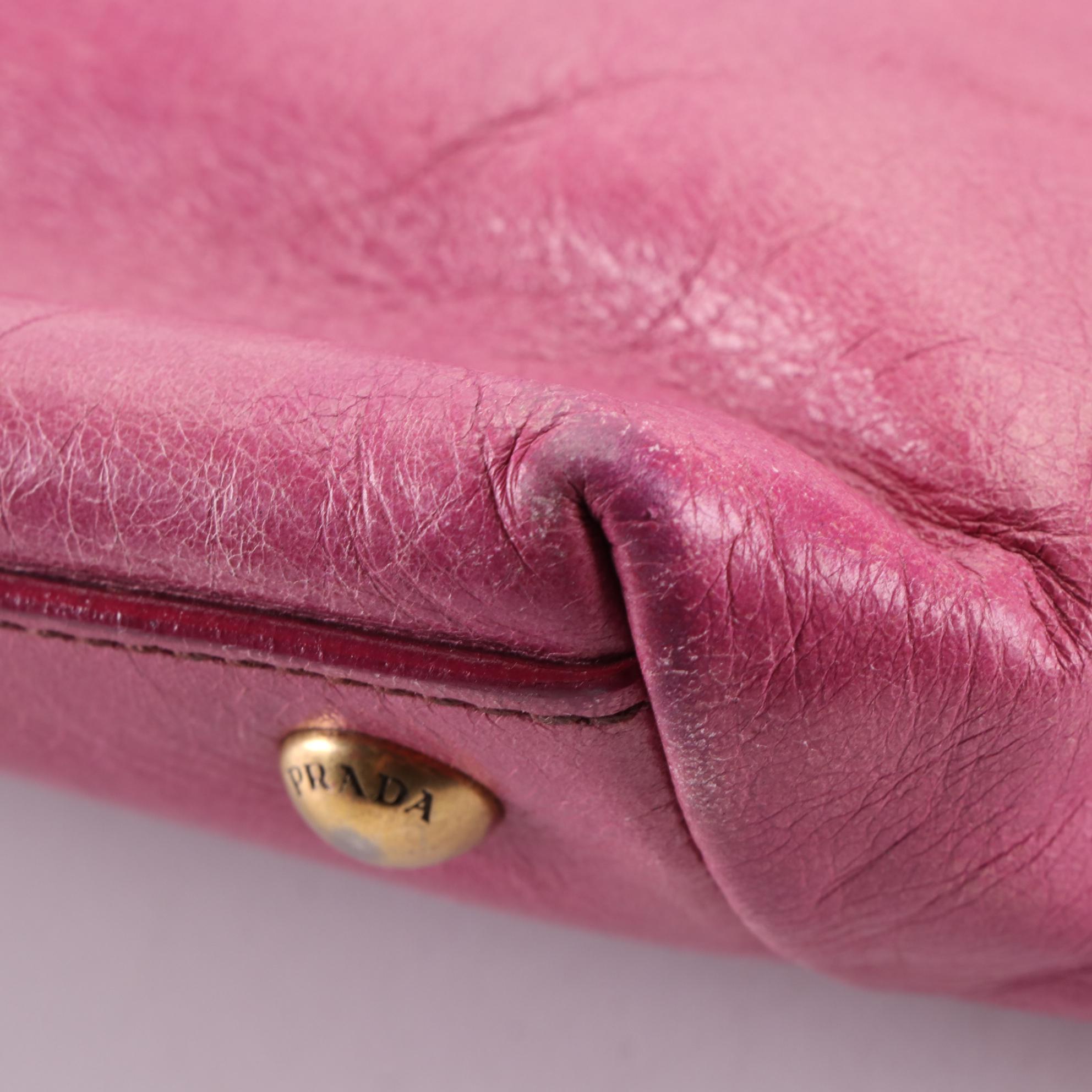 Prada Magenta Vitello Shine Front Pocket Leather Tote Bag