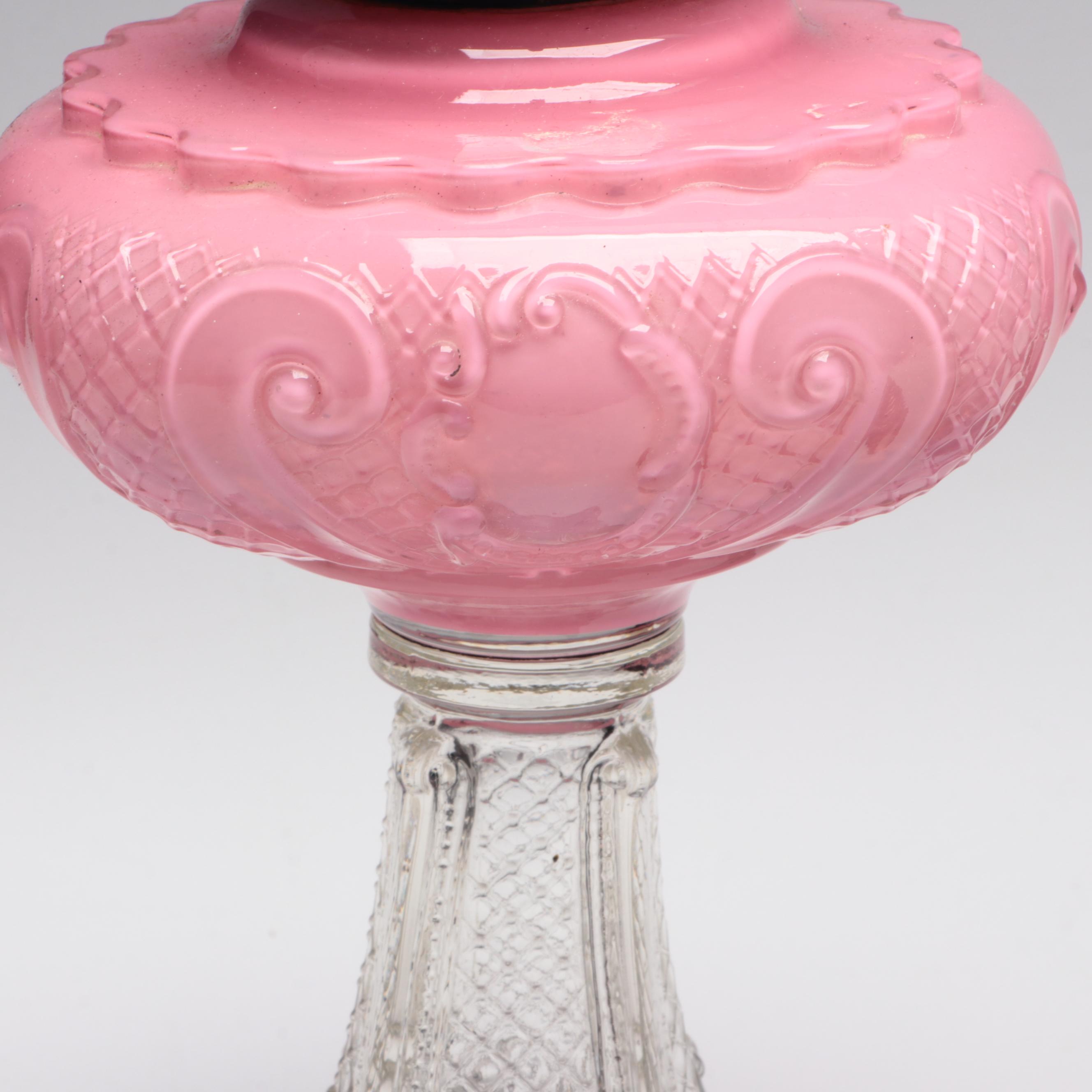 Victorian Duplex and P&A Pink and Pressed Glass Oil Lamps