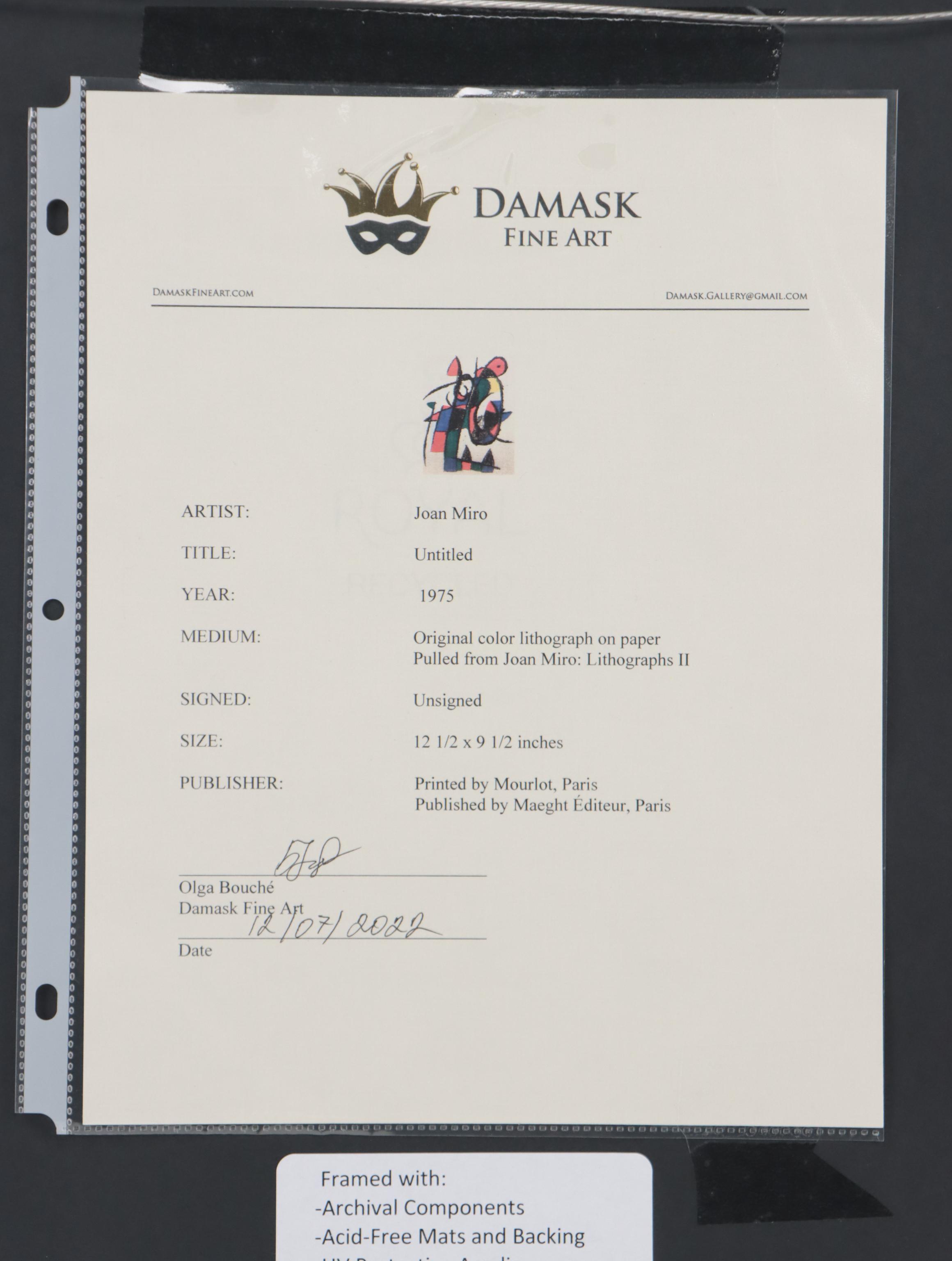 Joan Miró Abstract Lithograph, 1975