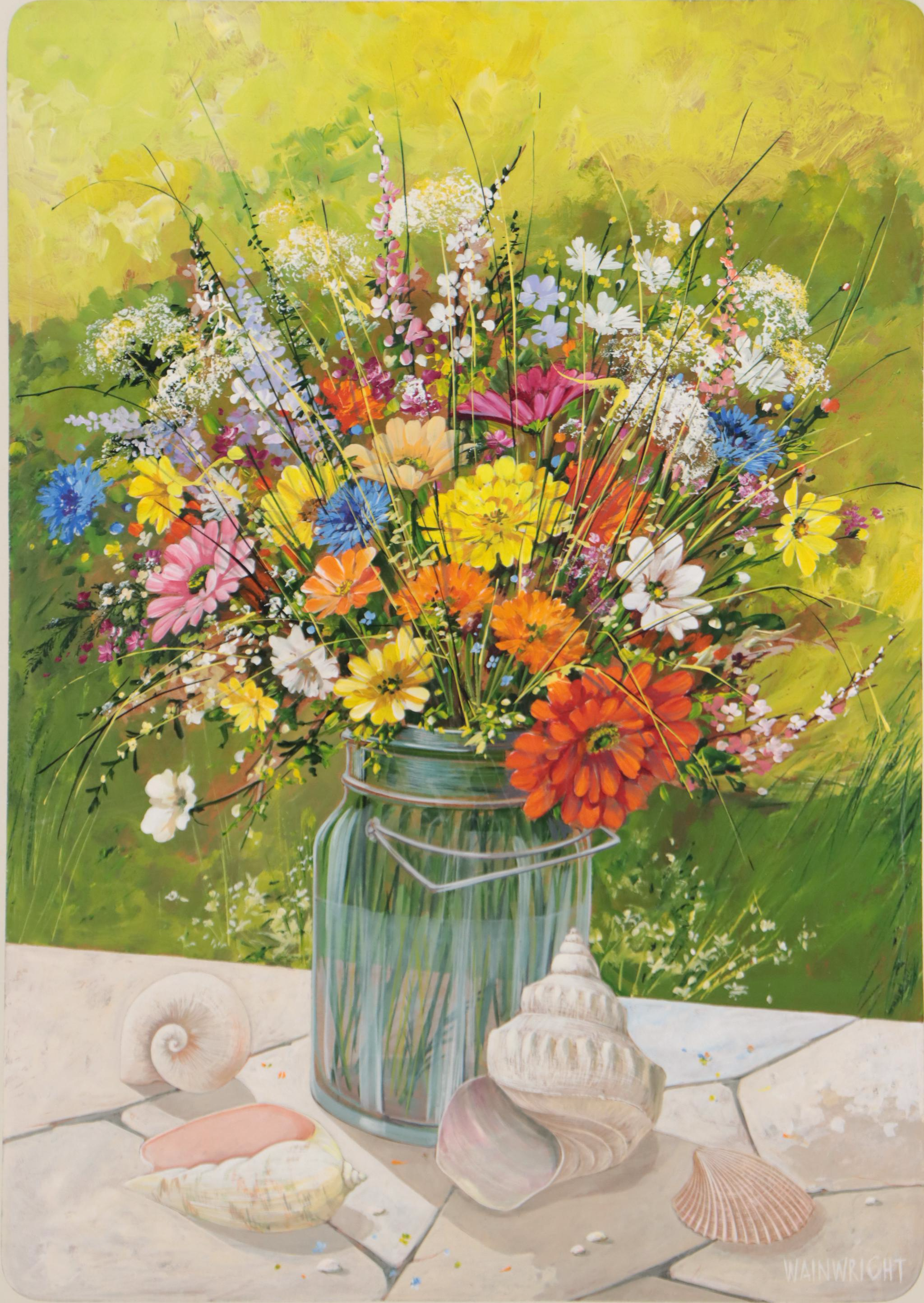 Wainwright Acrylic Painting "Flowers and Shells on Sunset Ledge," 1980