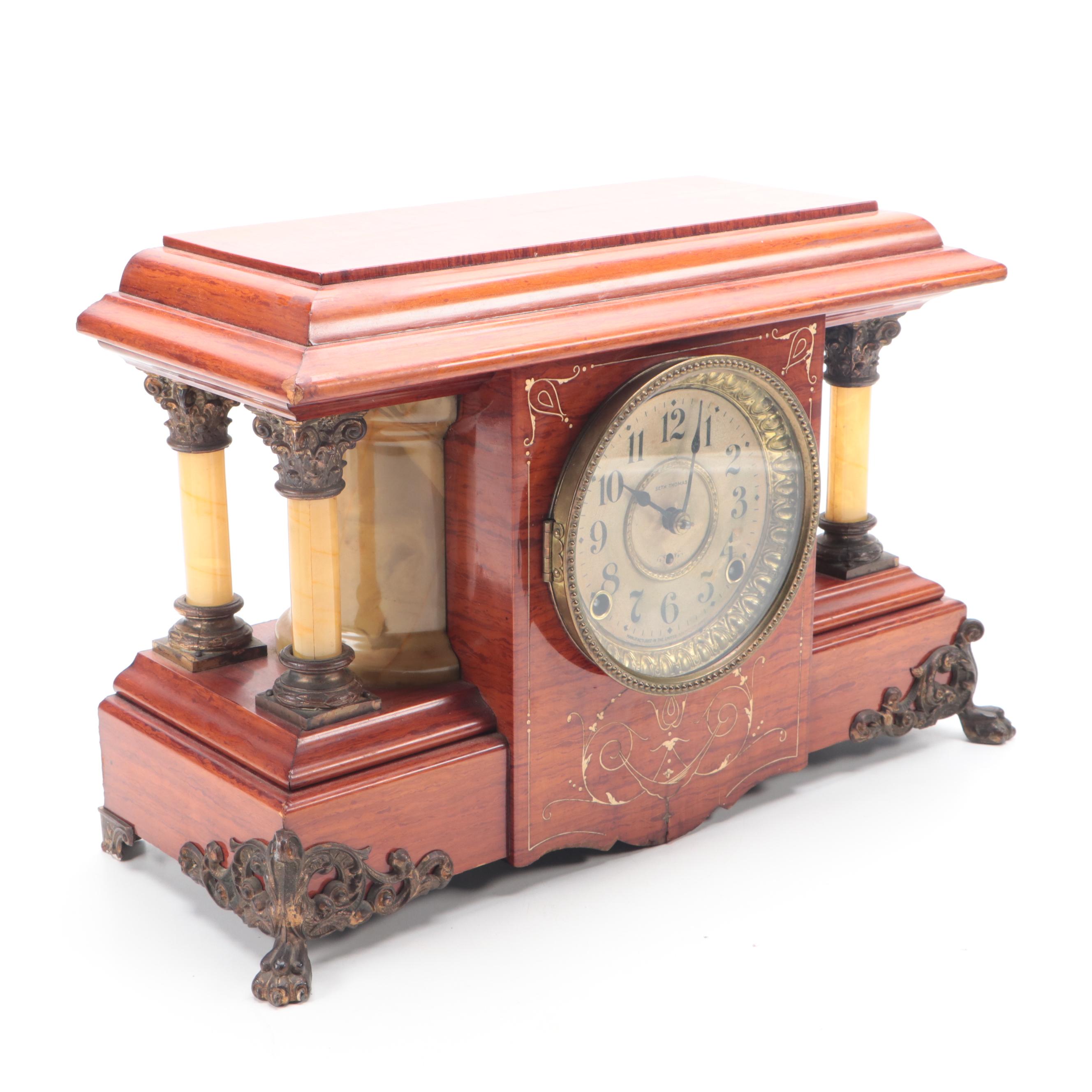 Seth Thomas Hardwood and Adamantine Mantel Clock