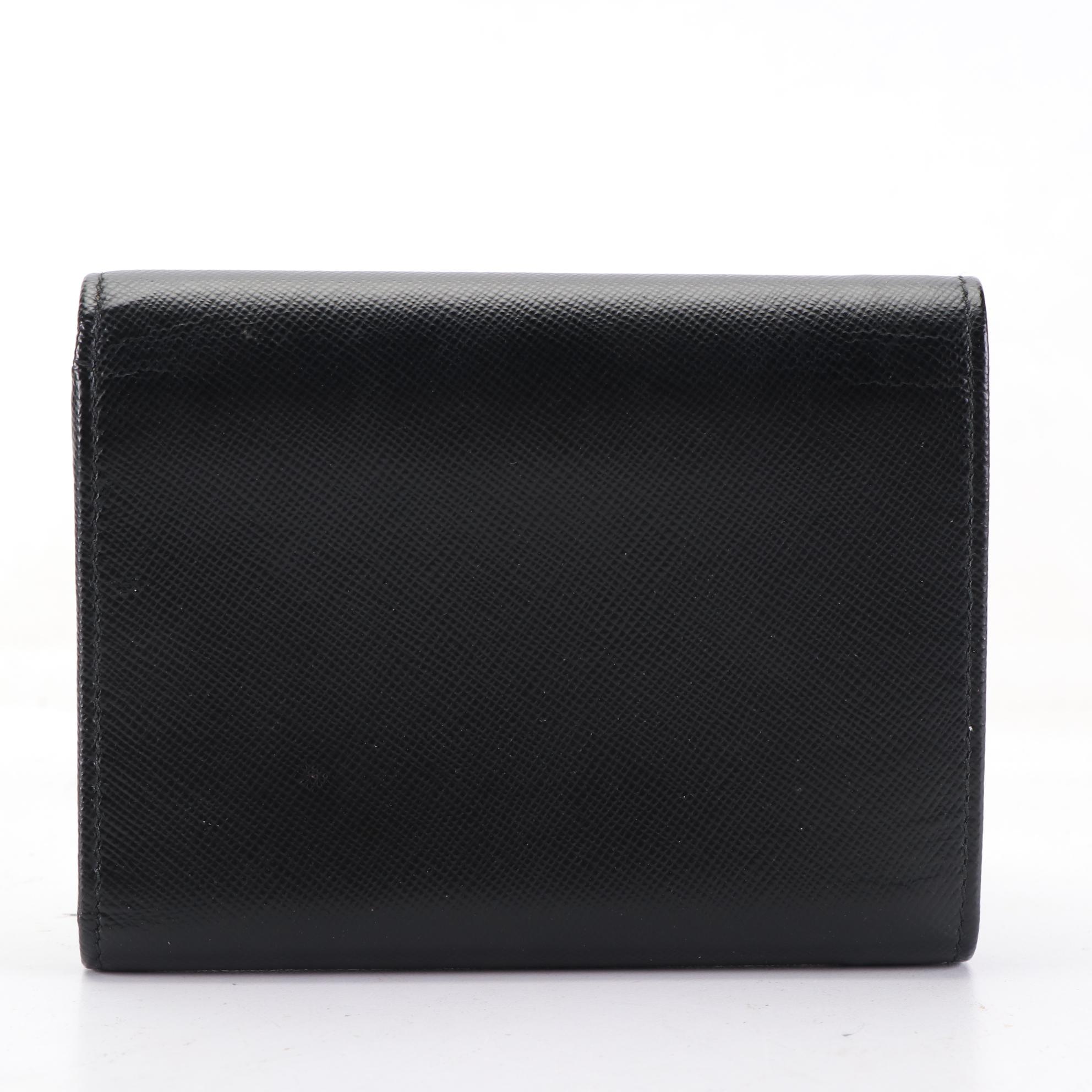 Prada Compact Bow Wallet in Black Saffiano Leather