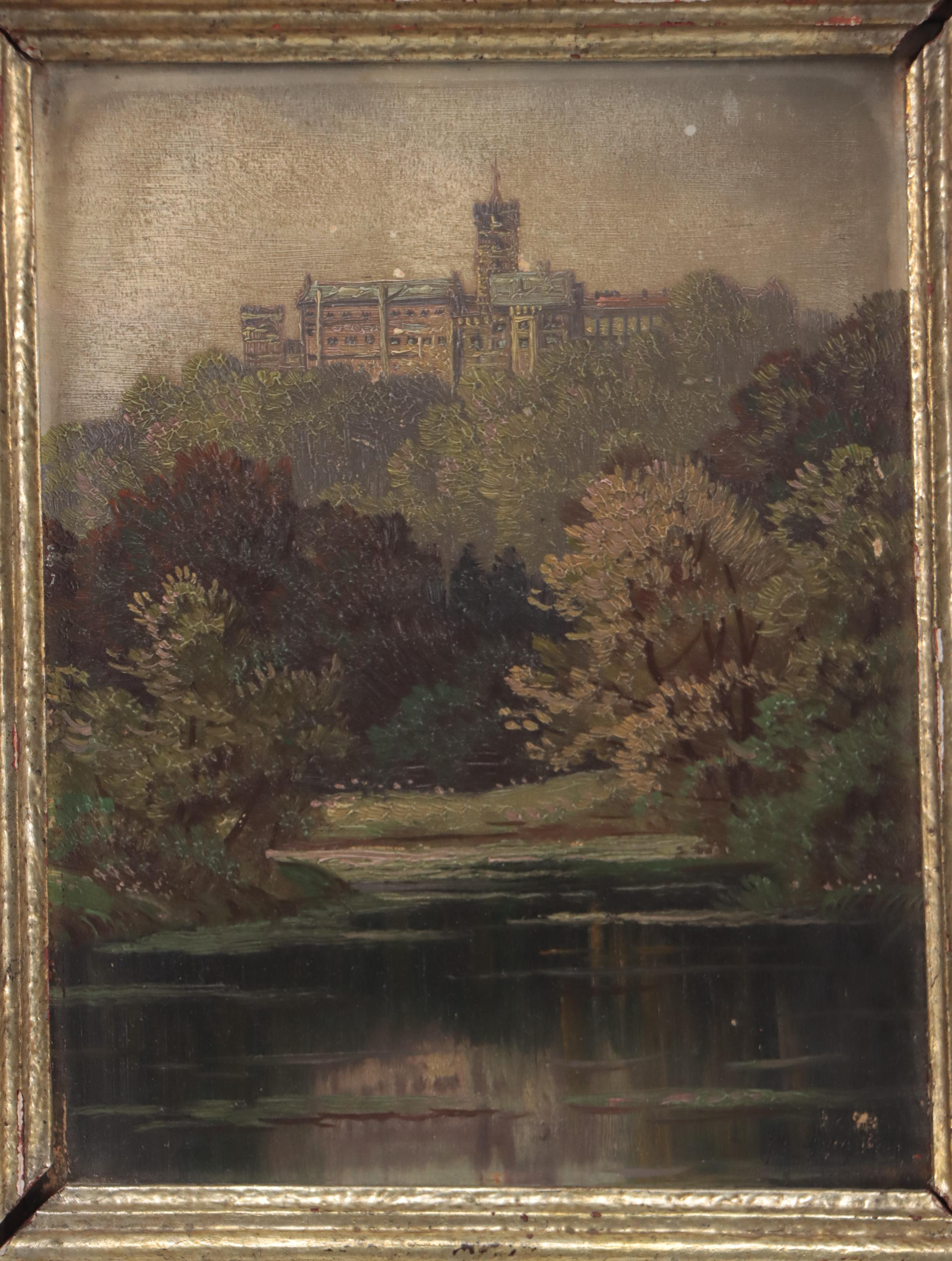 Landscape Oil Painting of Building on a Hill