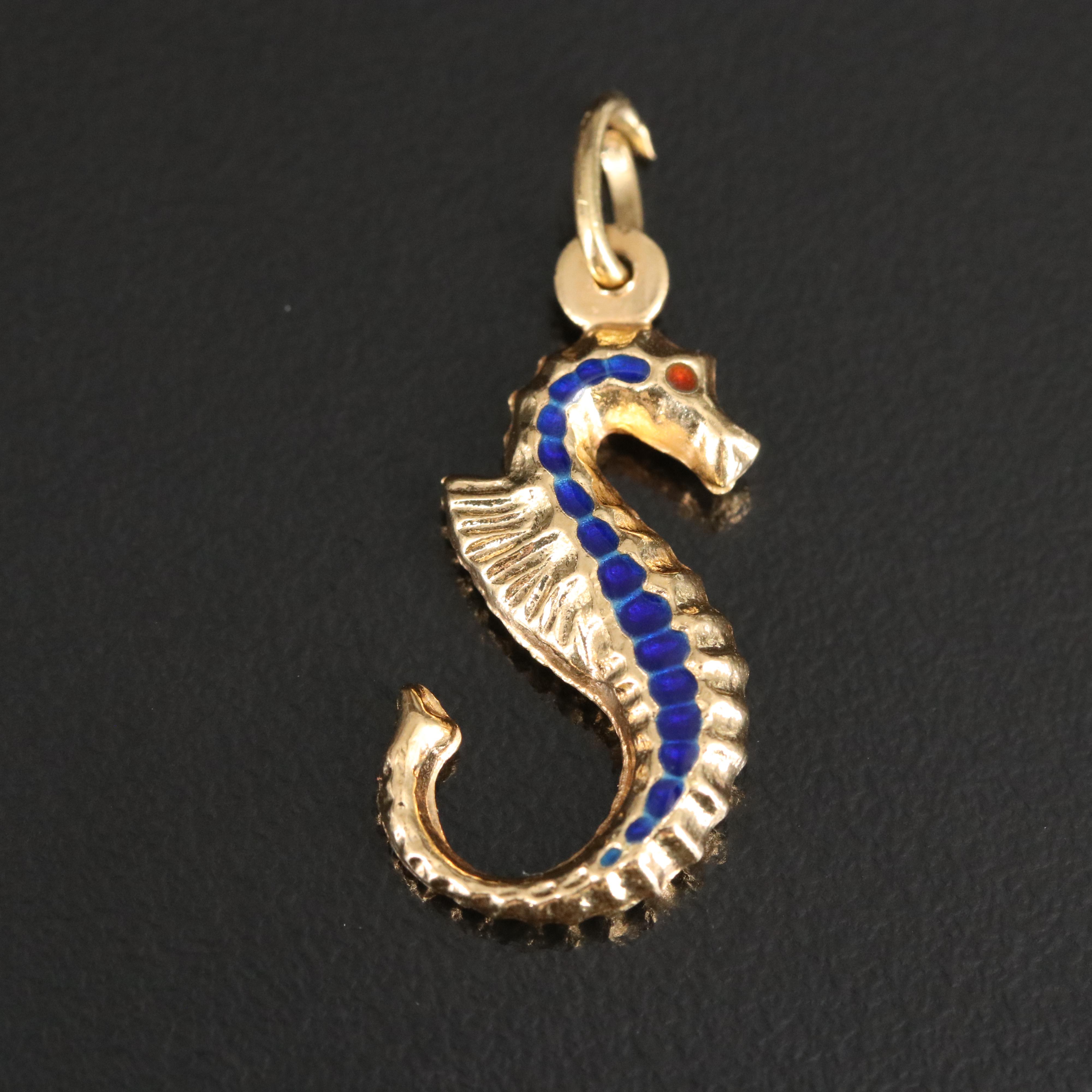 18K Enameled Seahorse Charm Pendant