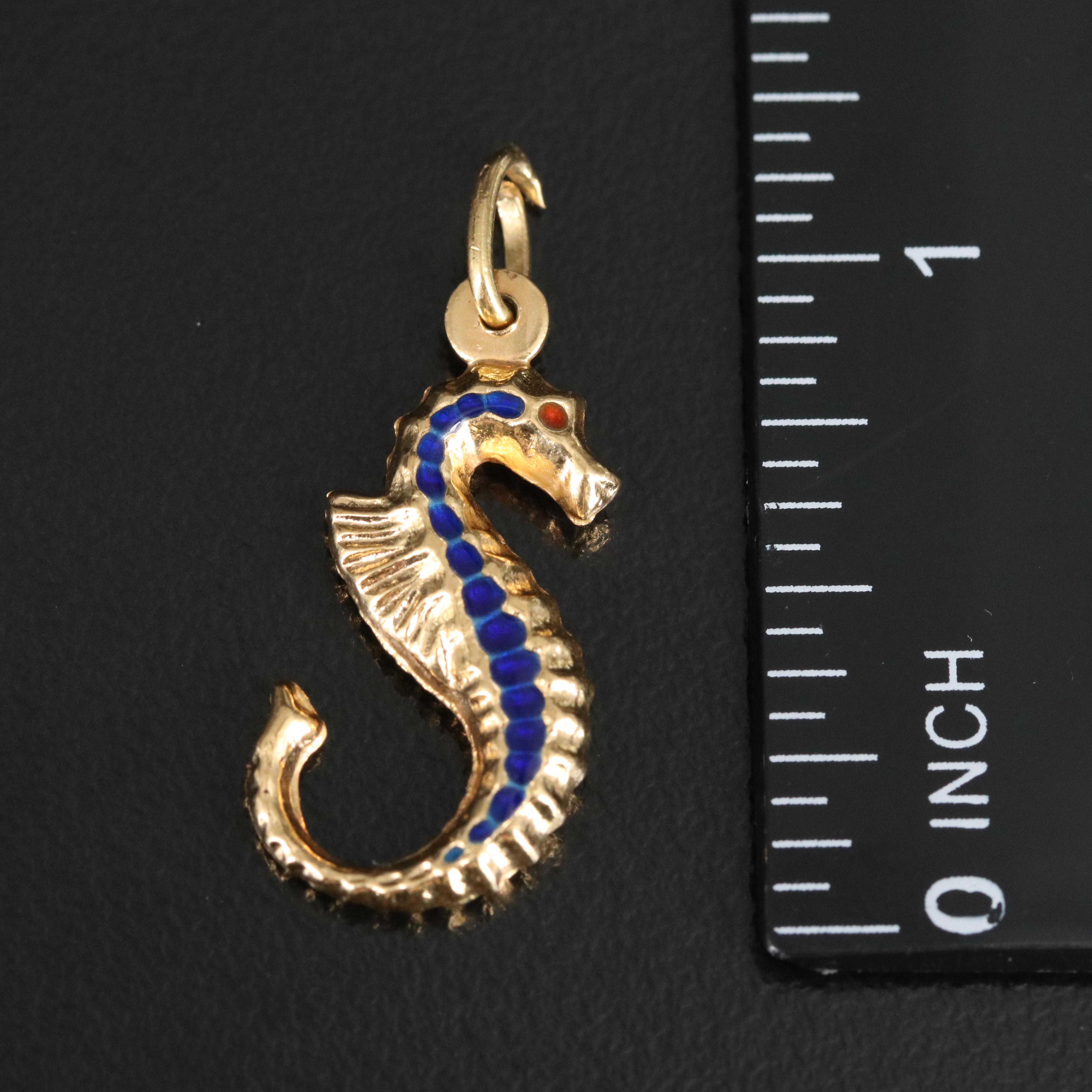 18K Enameled Seahorse Charm Pendant