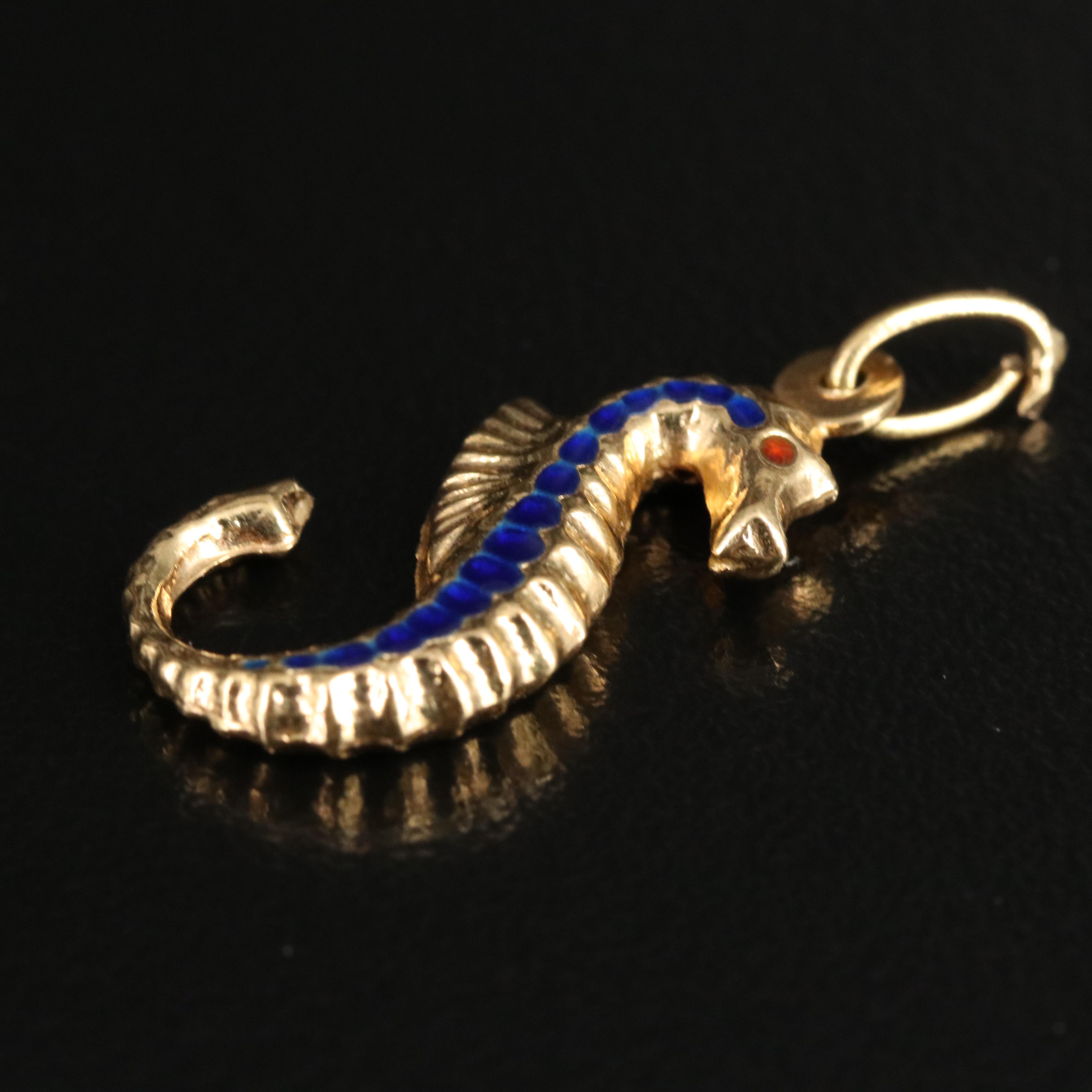 18K Enameled Seahorse Charm Pendant