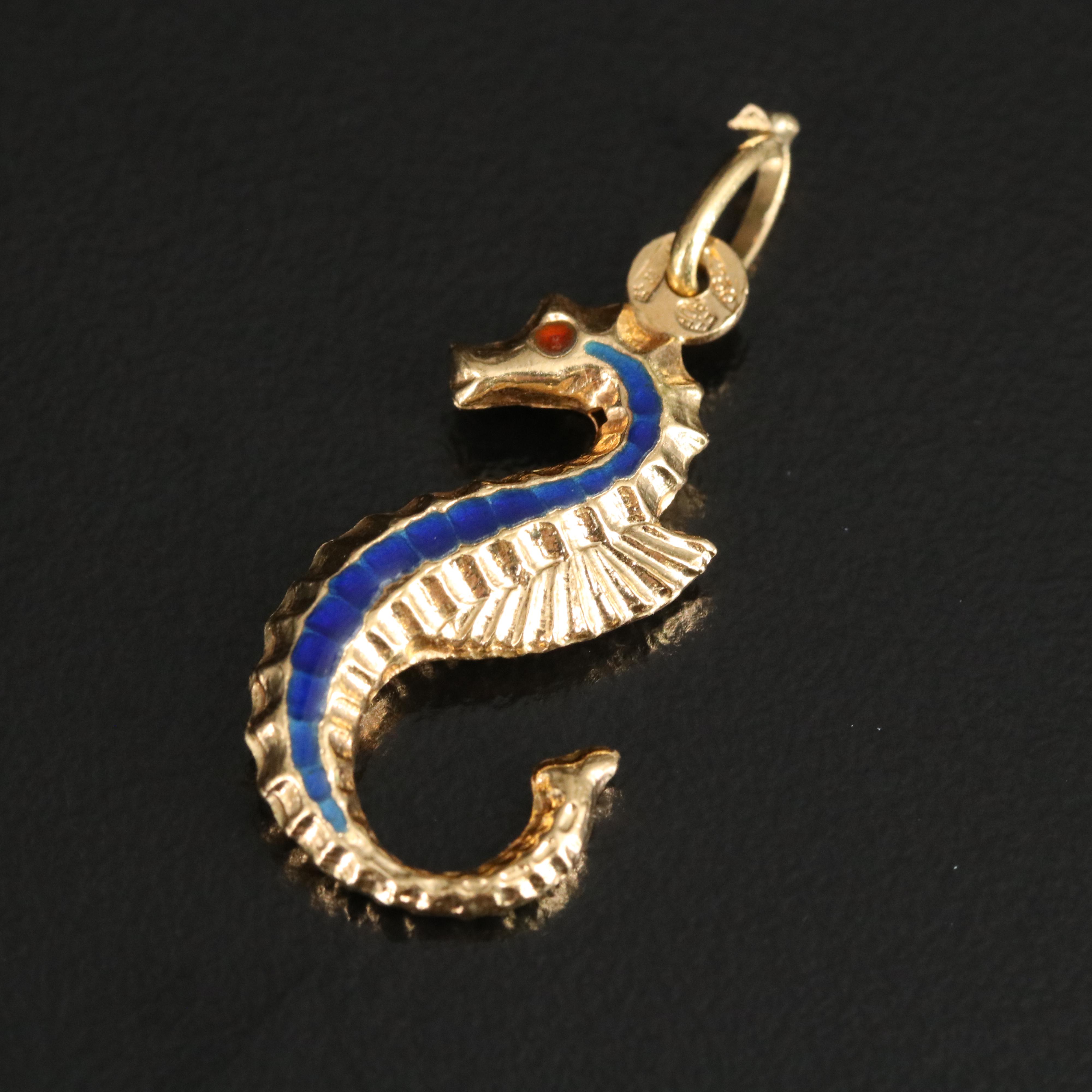 18K Enameled Seahorse Charm Pendant
