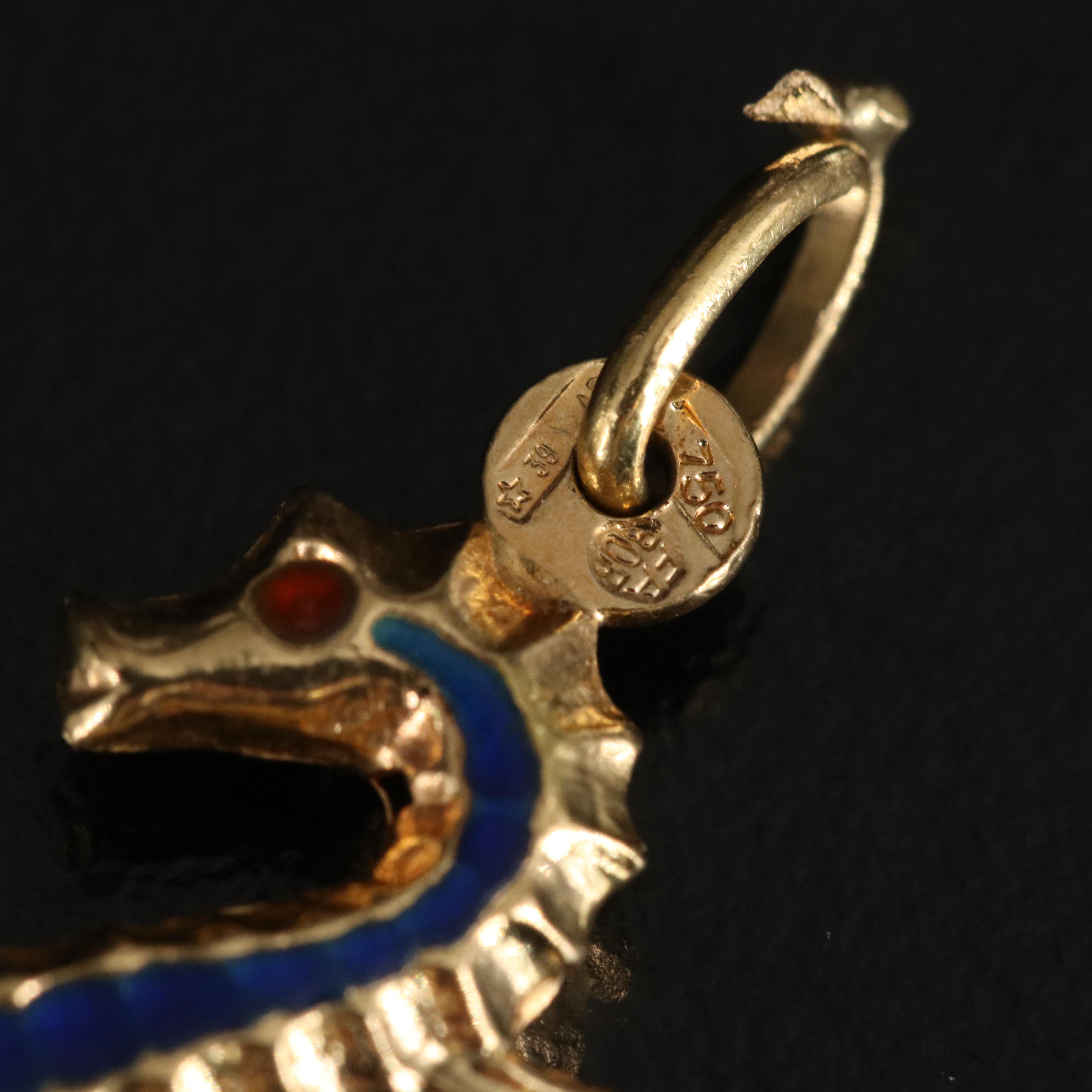18K Enameled Seahorse Charm Pendant