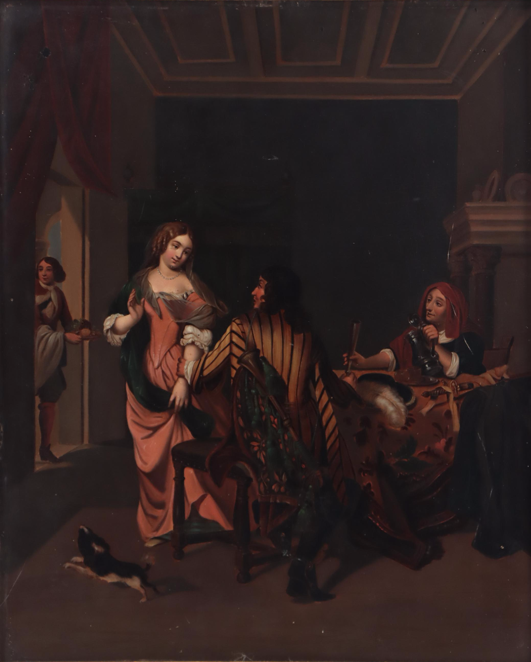 Dutch Genre Oil Painting of Interior Tavern Scene