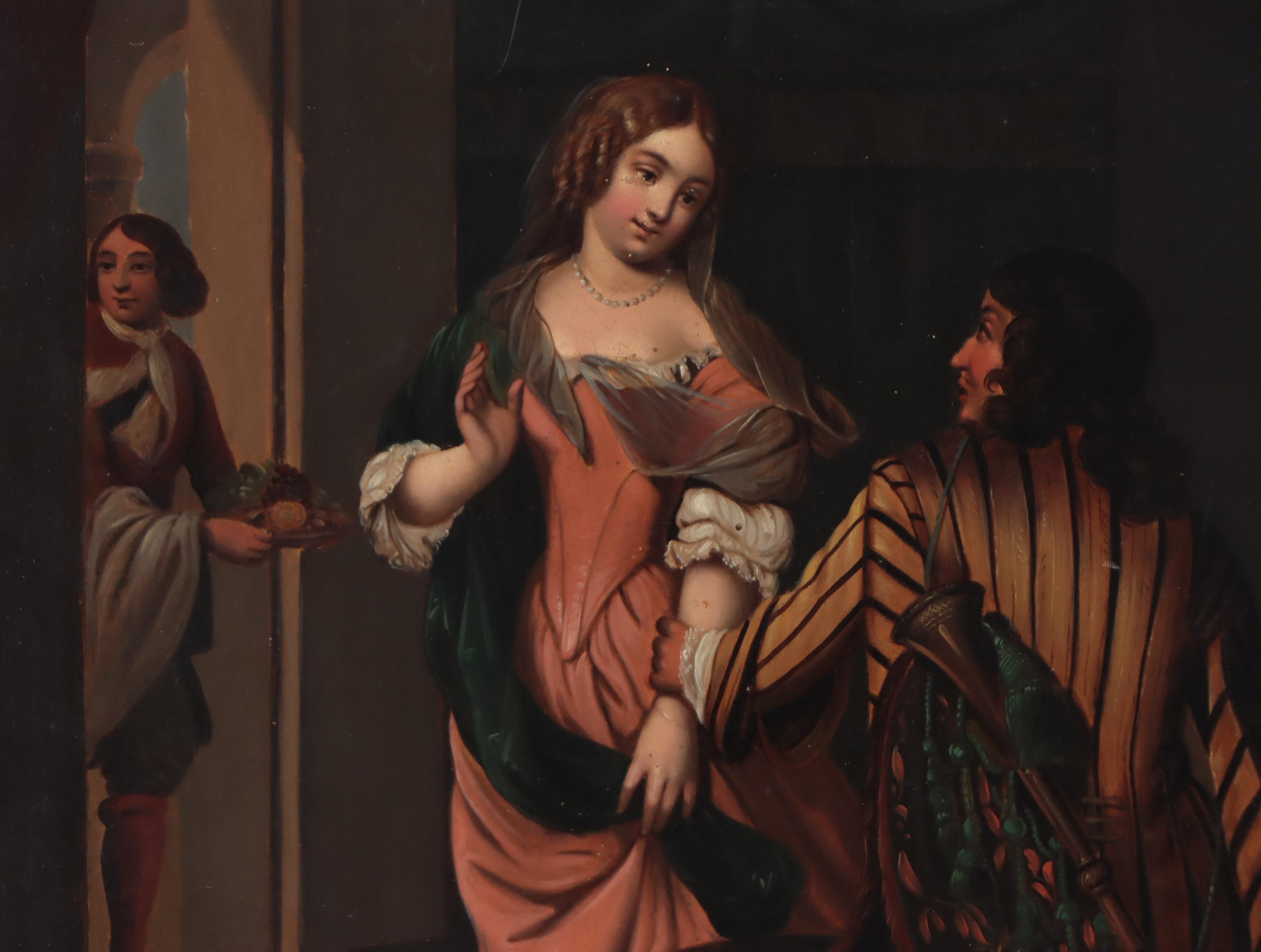 Dutch Genre Oil Painting of Interior Tavern Scene