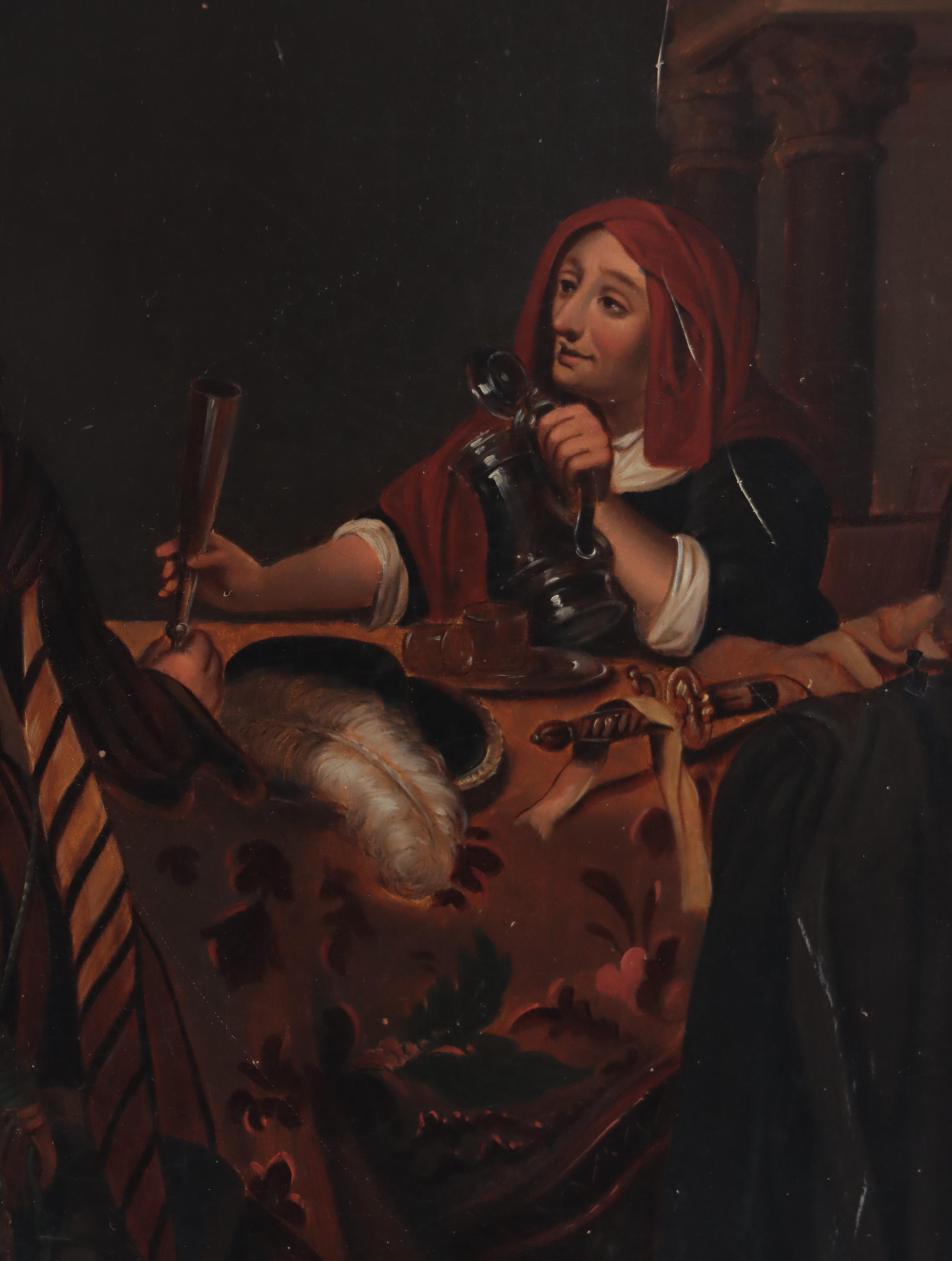 Dutch Genre Oil Painting of Interior Tavern Scene