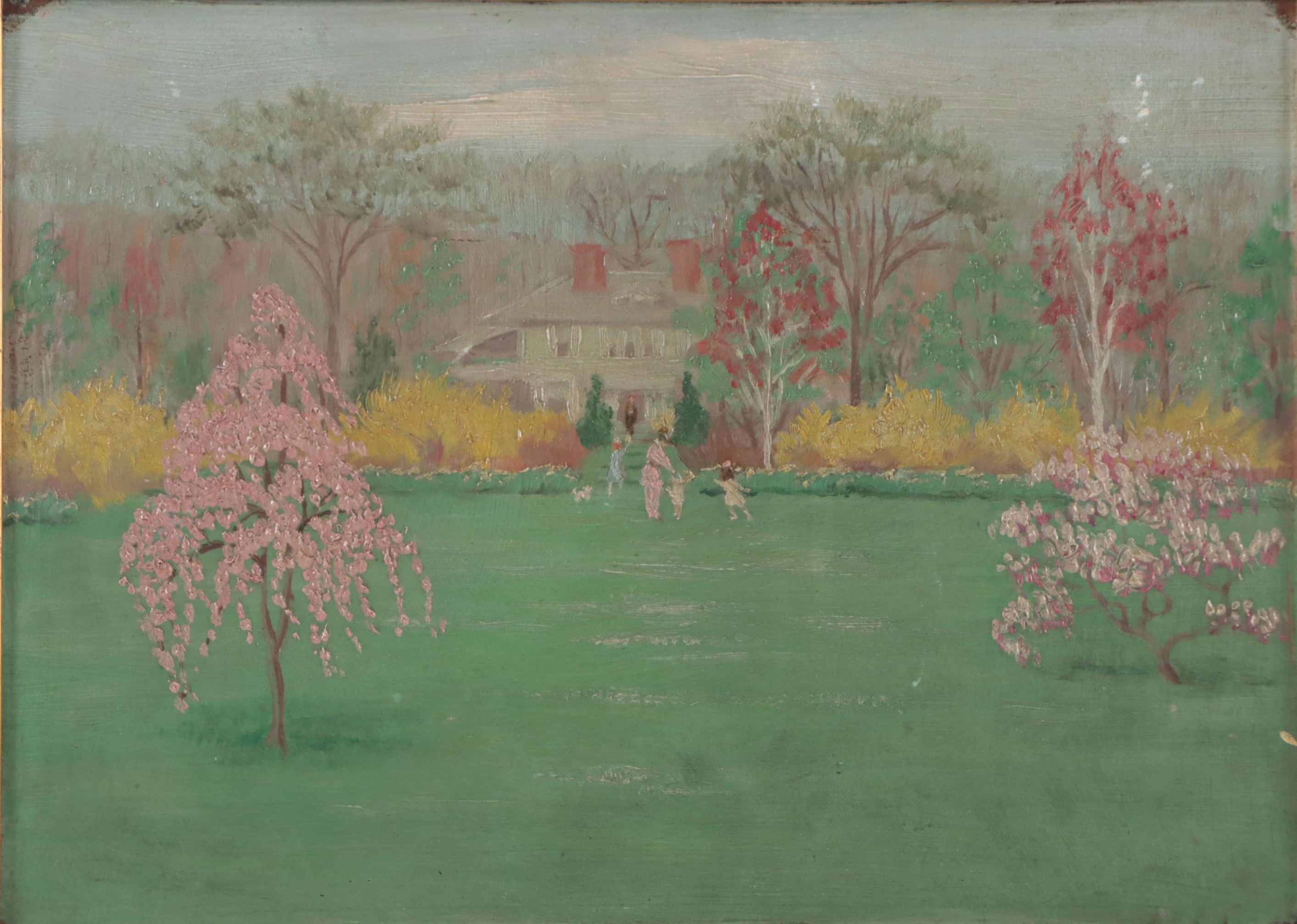 Landscape Oil Painting of Figures in Exterior Scene