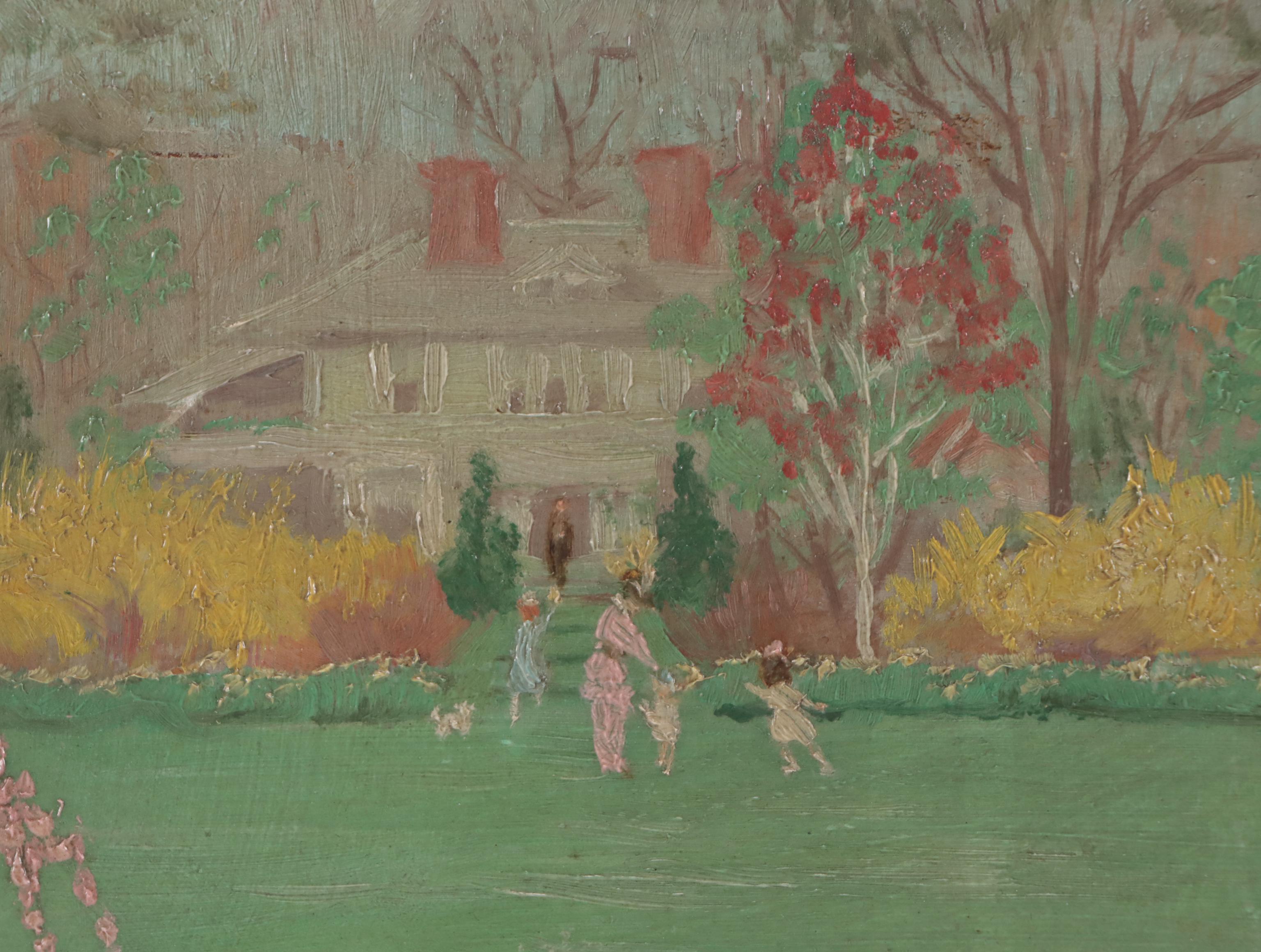 Landscape Oil Painting of Figures in Exterior Scene