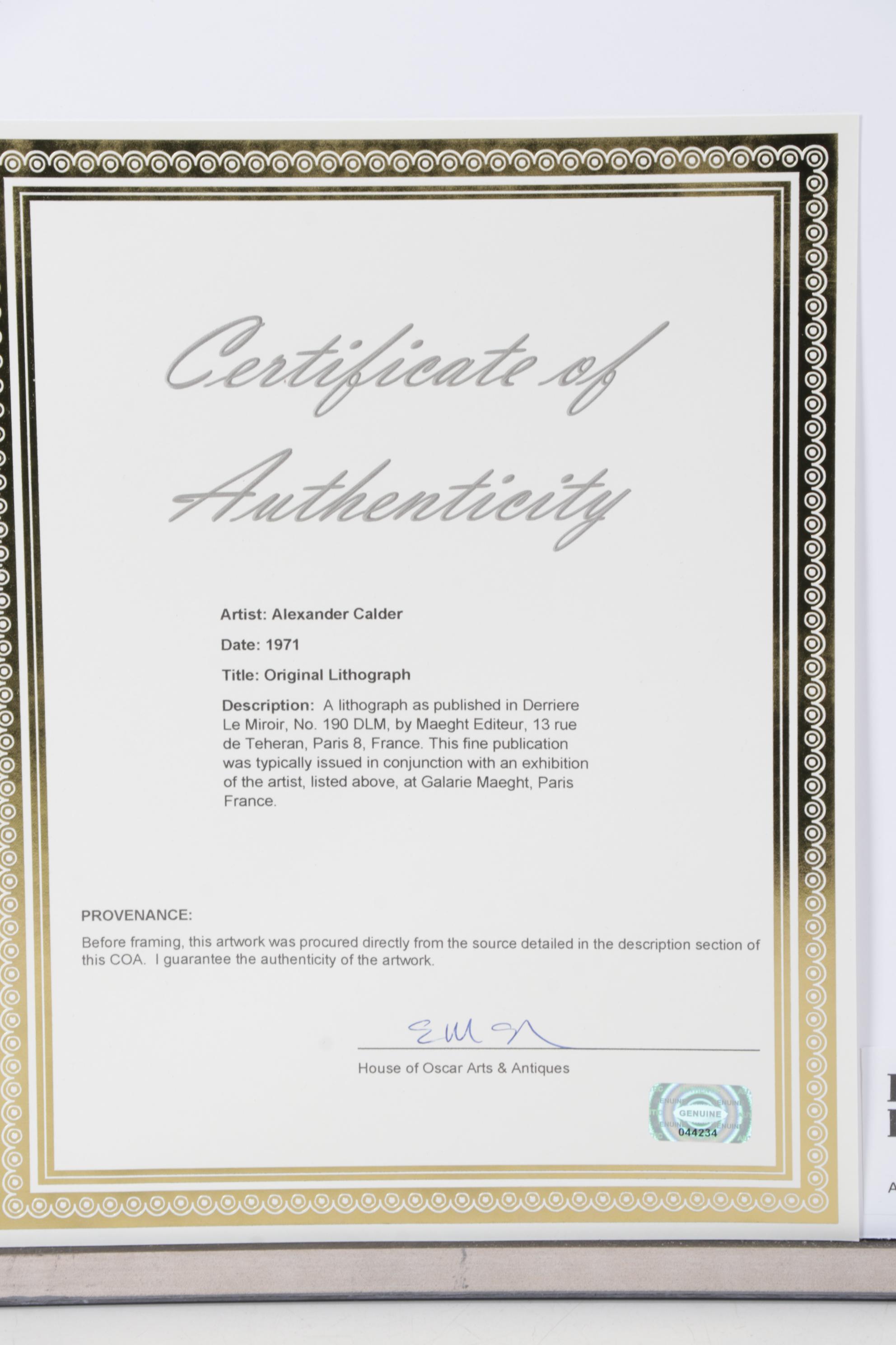 Alexander Calder Color Lithograph for "Derrière le Miroir," 1971