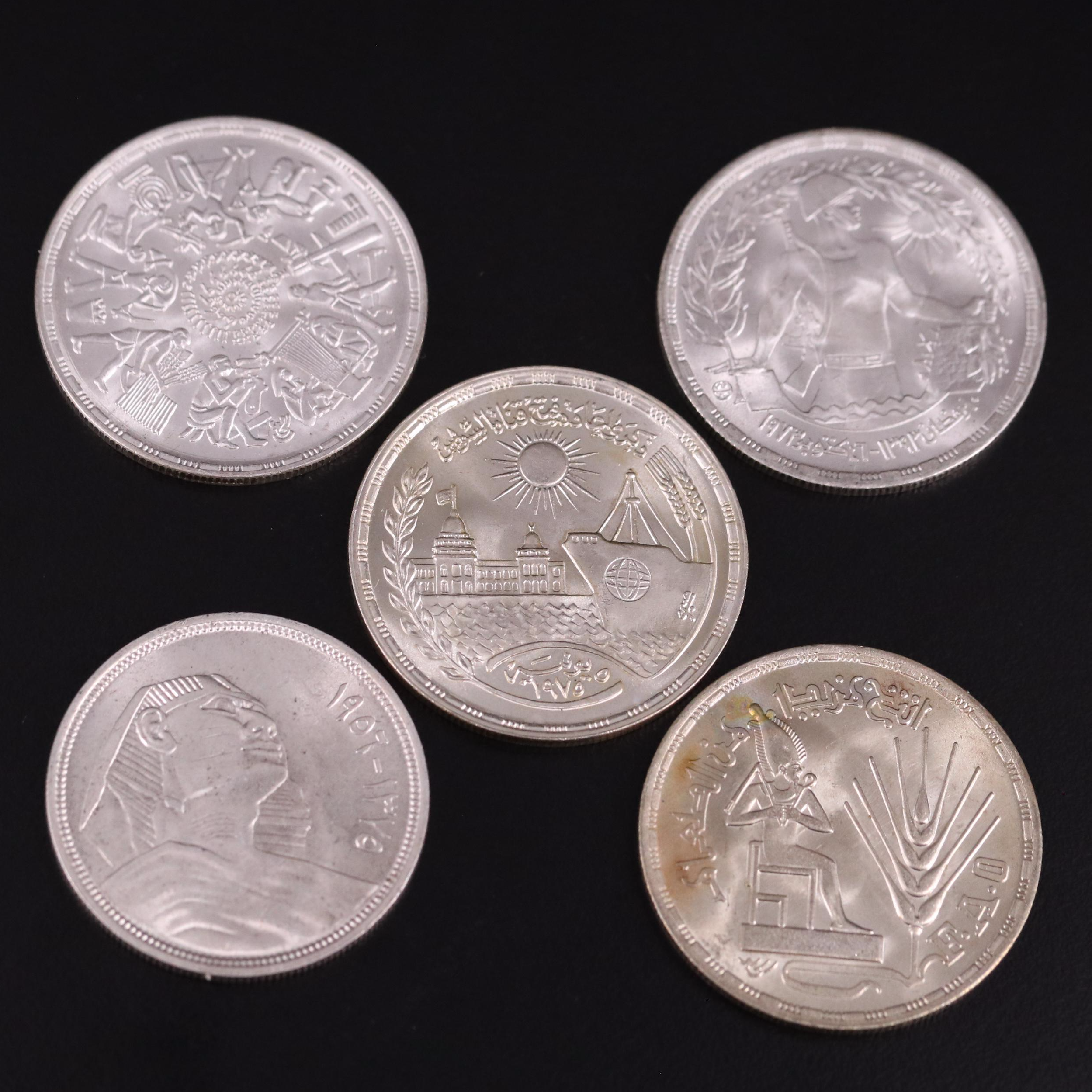 Collection of Five Modern Egyptian Silver Coins