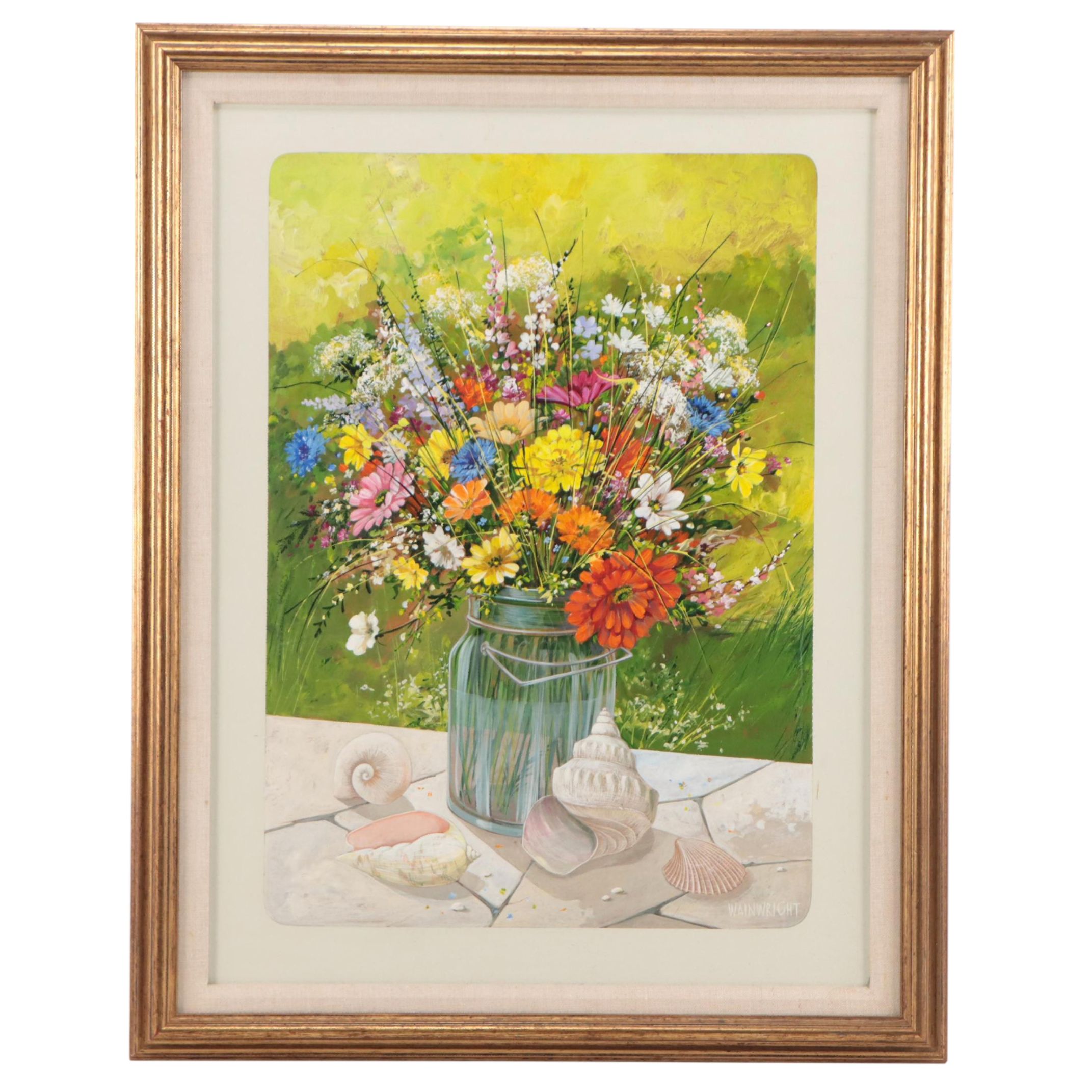 Wainwright Acrylic Painting "Flowers and Shells on Sunset Ledge," 1980