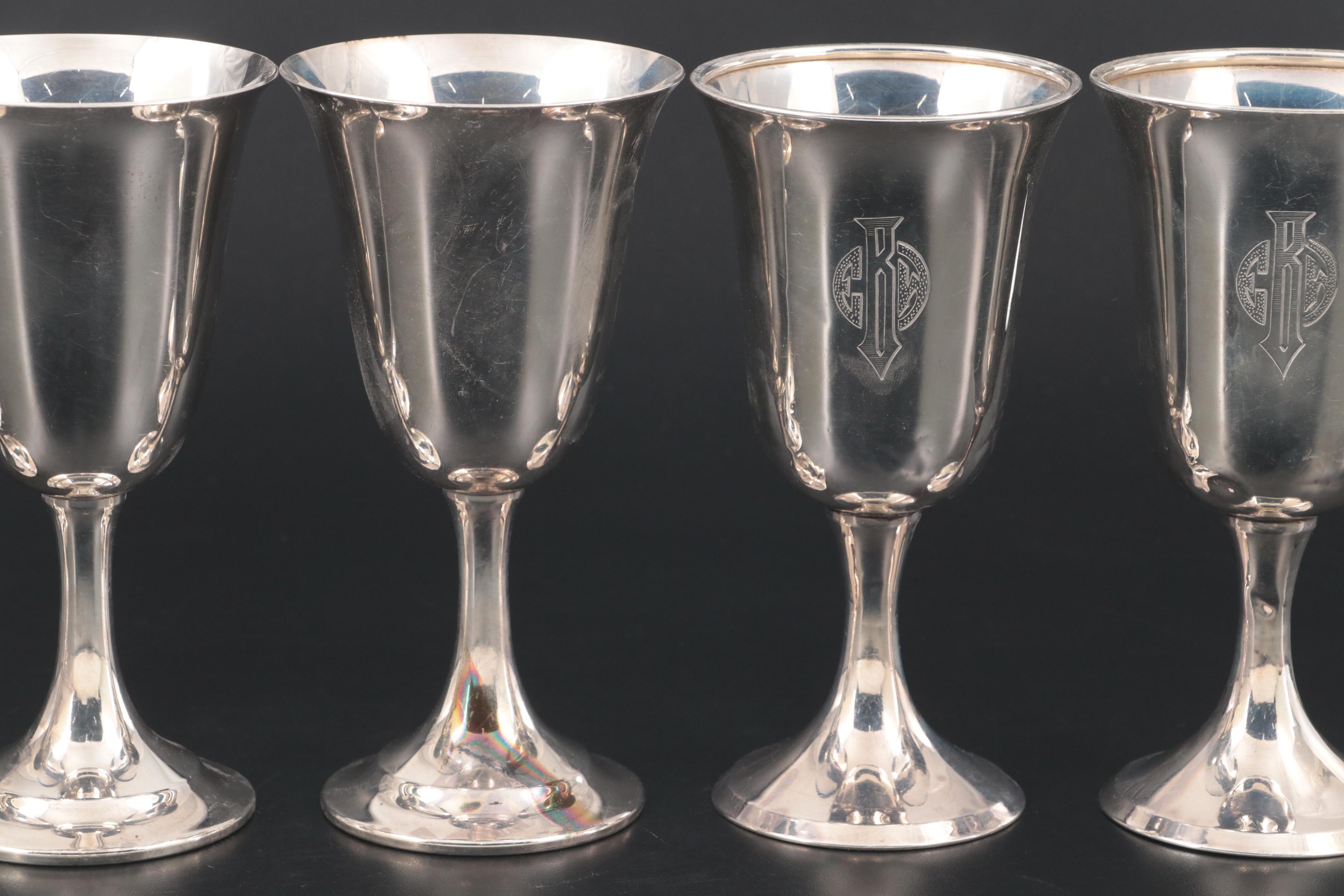 International "Lord Saybrook" Sterling Silver Goblets with Robert Ensko Tray