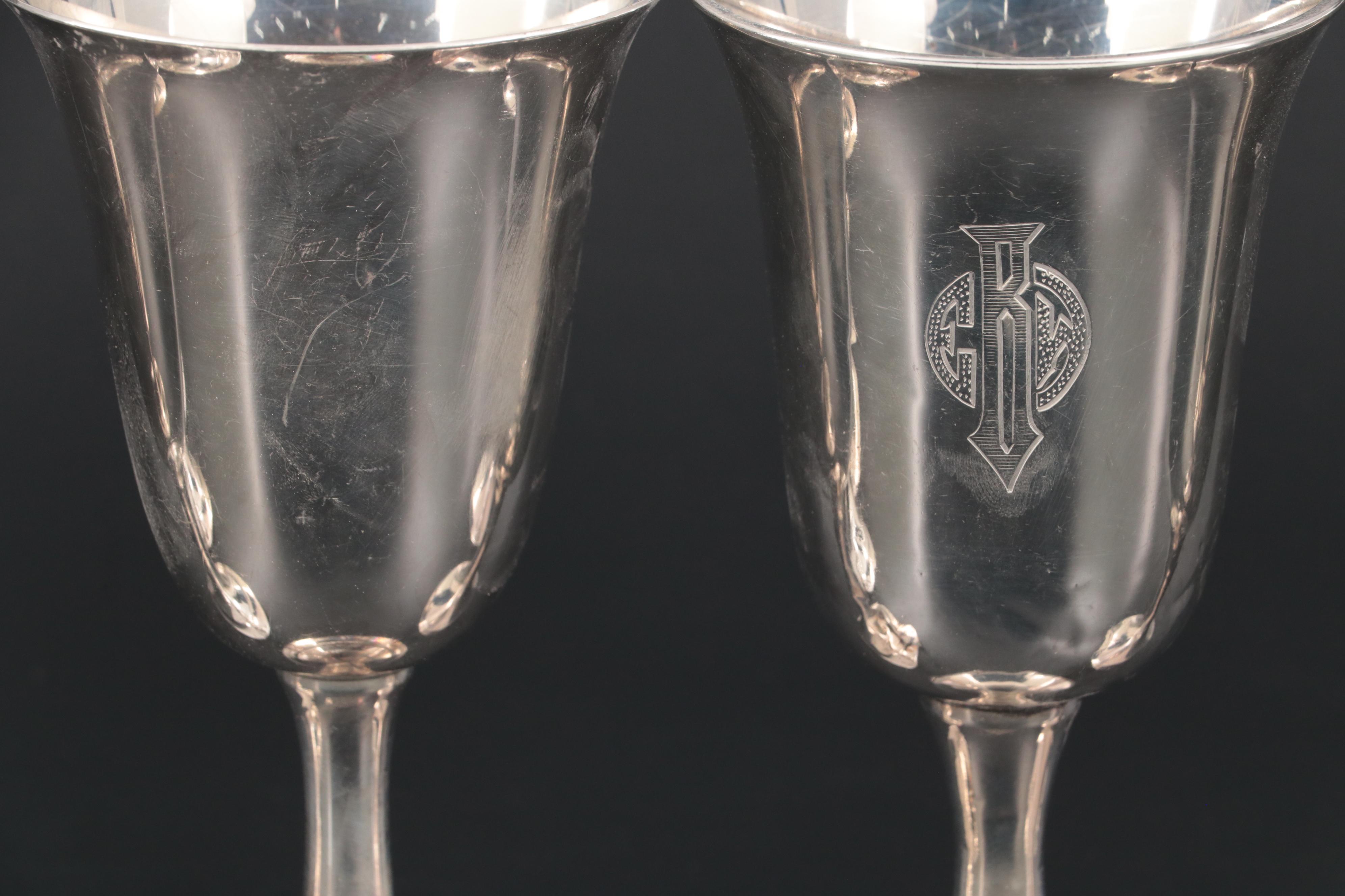International "Lord Saybrook" Sterling Silver Goblets with Robert Ensko Tray