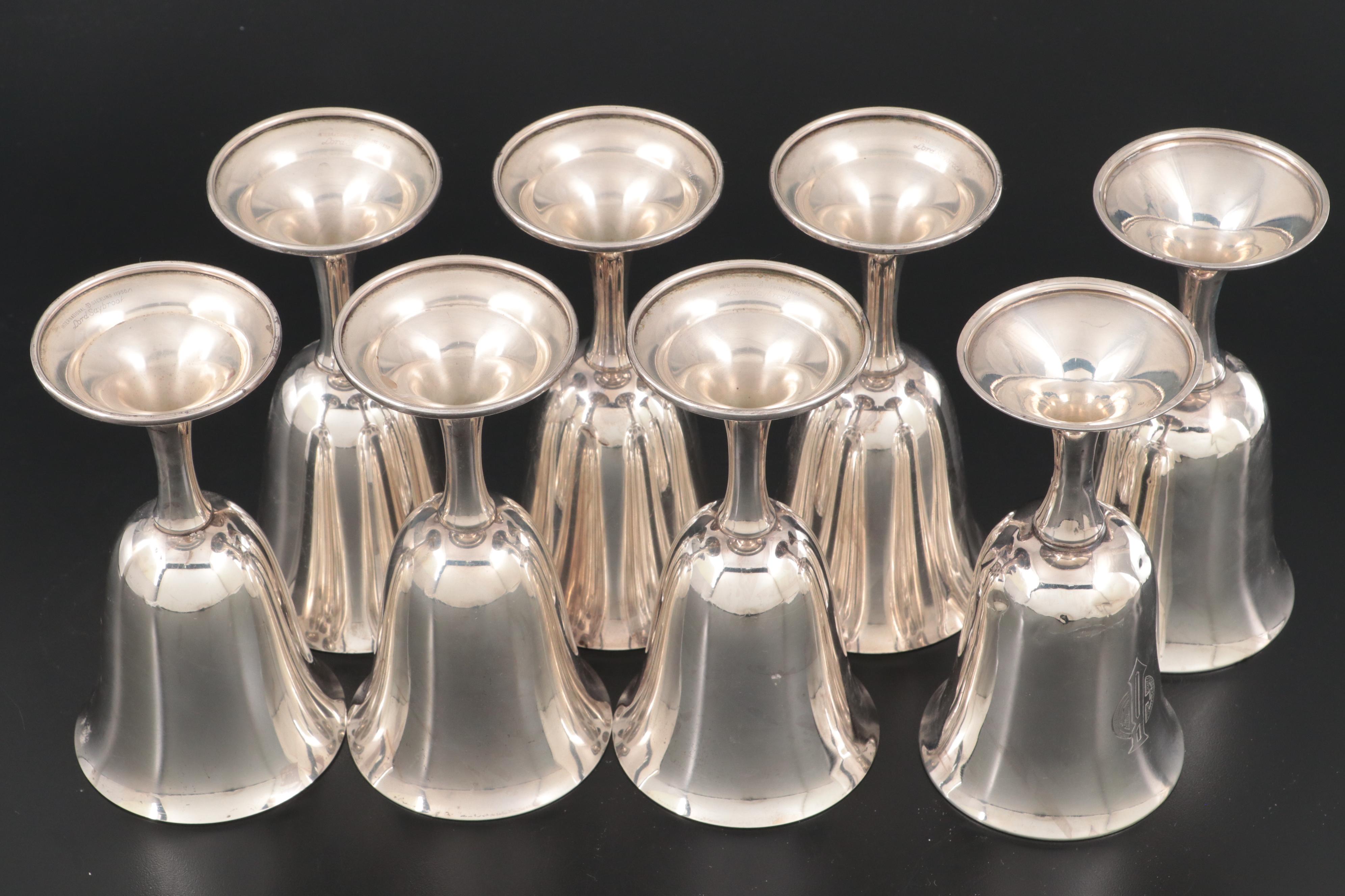 International "Lord Saybrook" Sterling Silver Goblets with Robert Ensko Tray