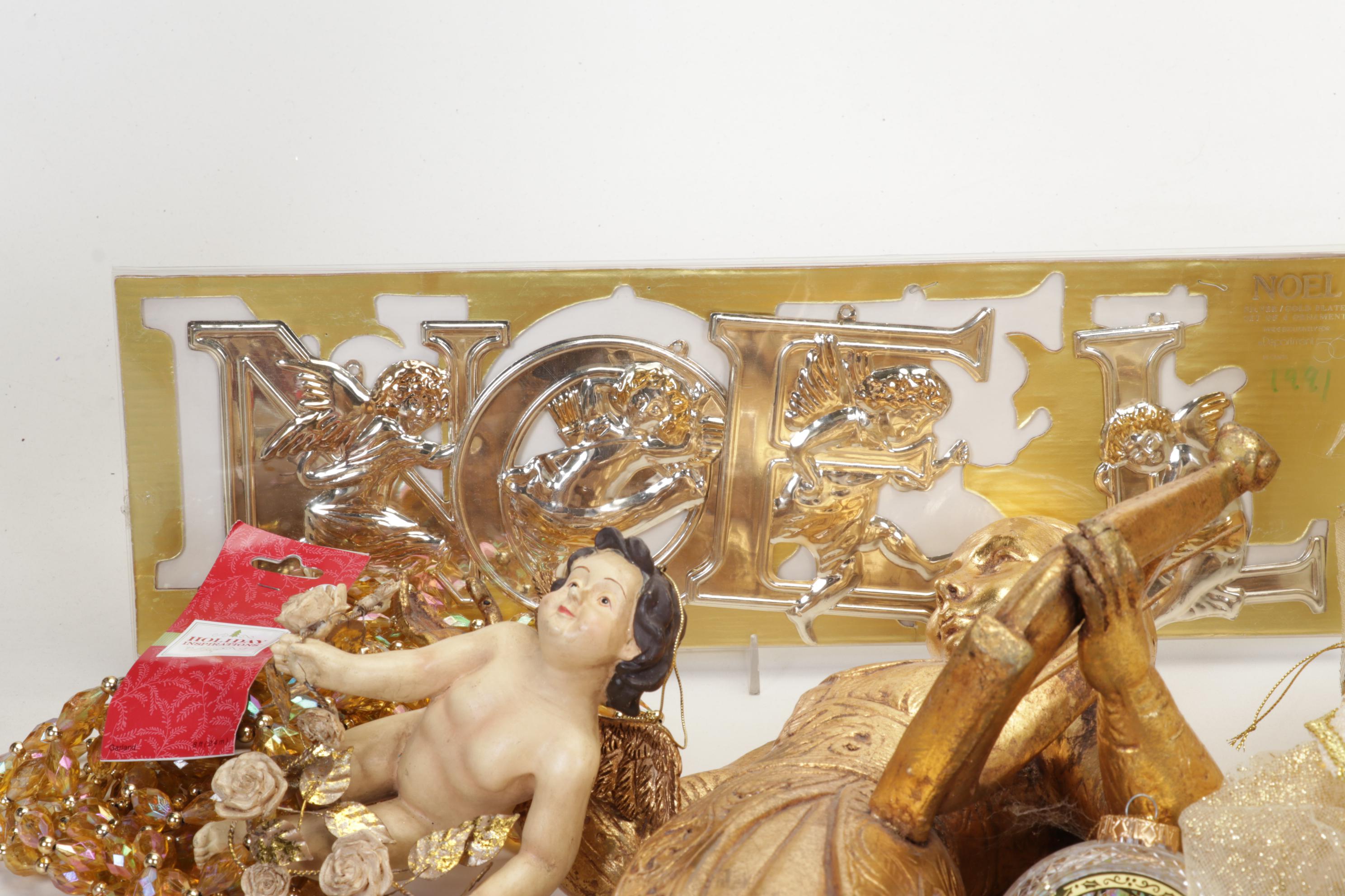 Gold Tone Angel Ornaments, Wall Hangings, Tree Toppers and More Decor