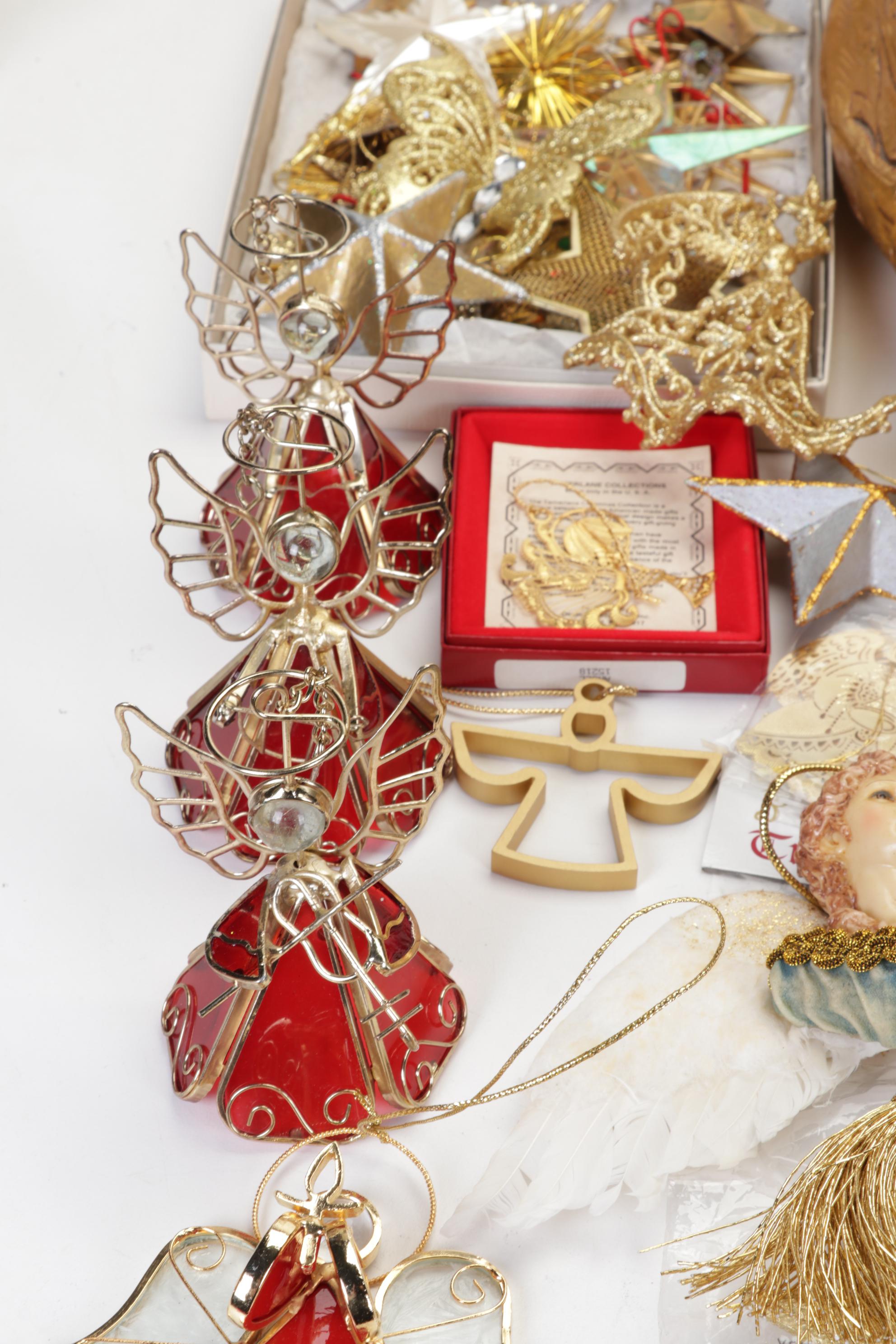 Gold Tone Angel Ornaments, Wall Hangings, Tree Toppers and More Decor
