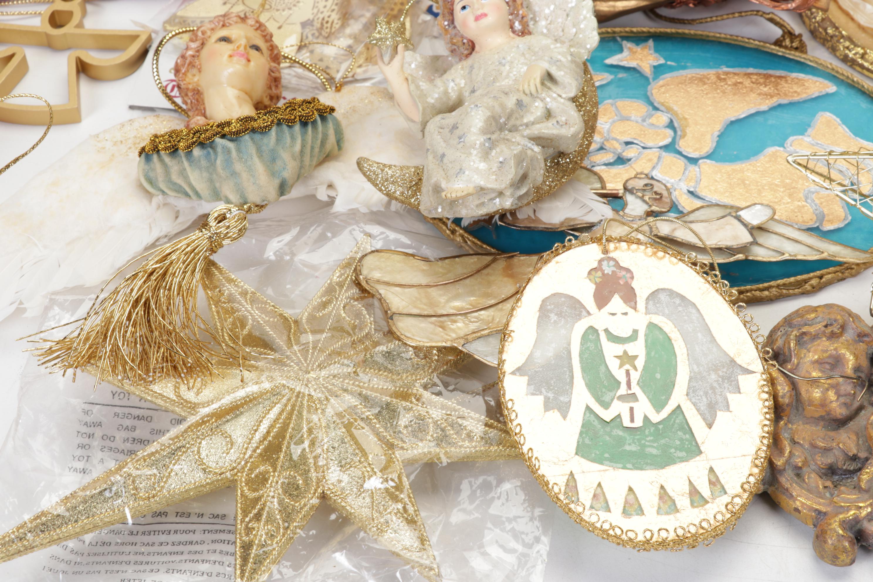 Gold Tone Angel Ornaments, Wall Hangings, Tree Toppers and More Decor