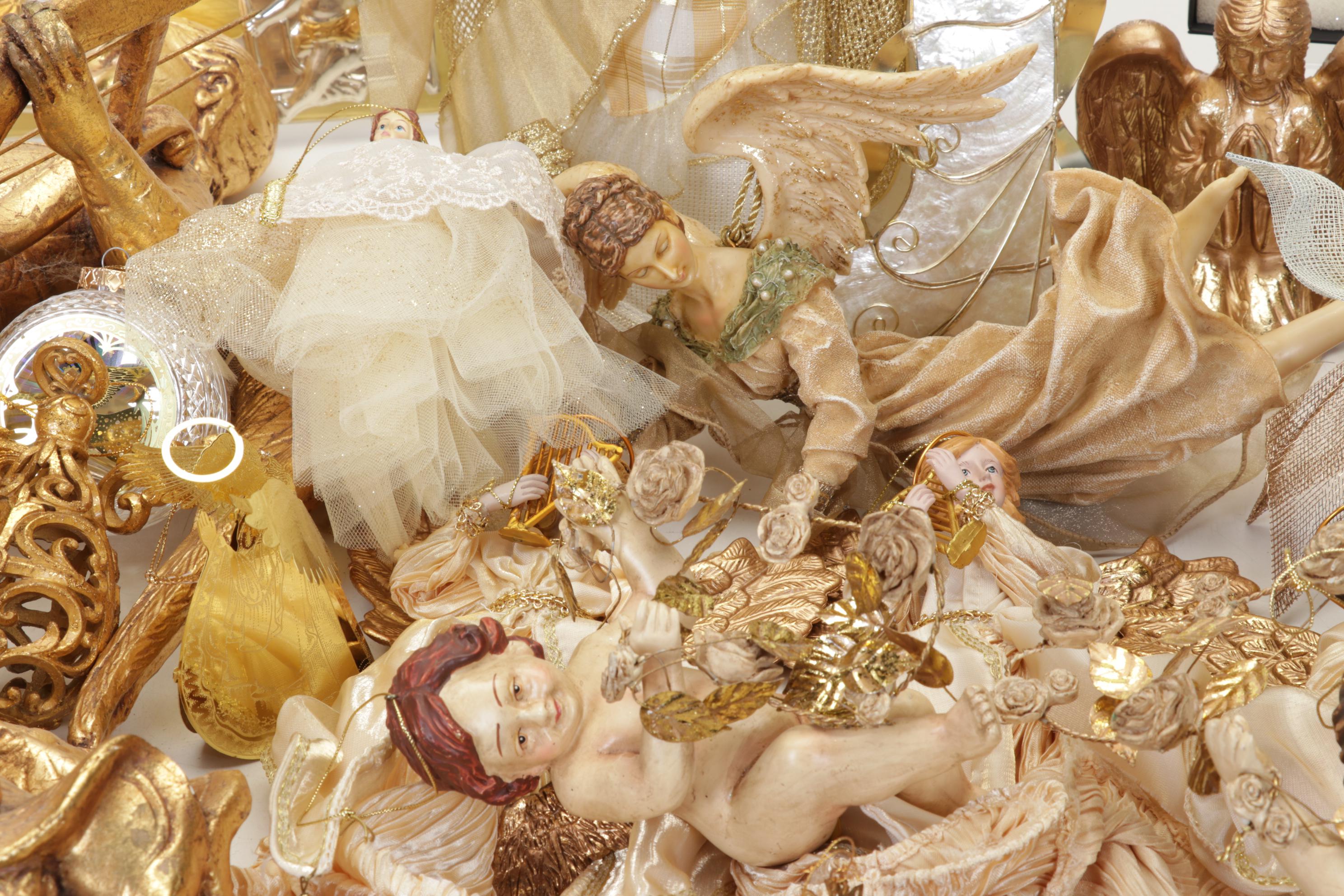 Gold Tone Angel Ornaments, Wall Hangings, Tree Toppers and More Decor