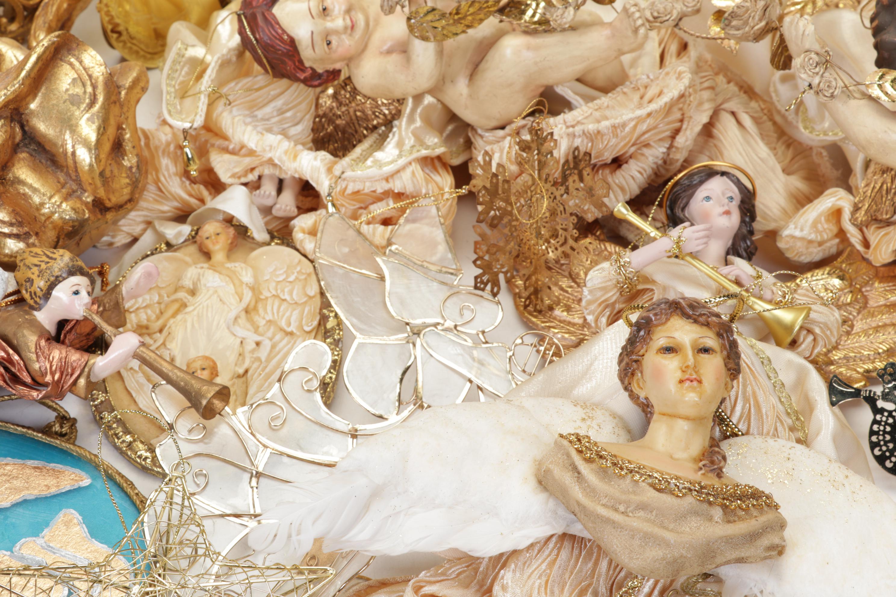 Gold Tone Angel Ornaments, Wall Hangings, Tree Toppers and More Decor