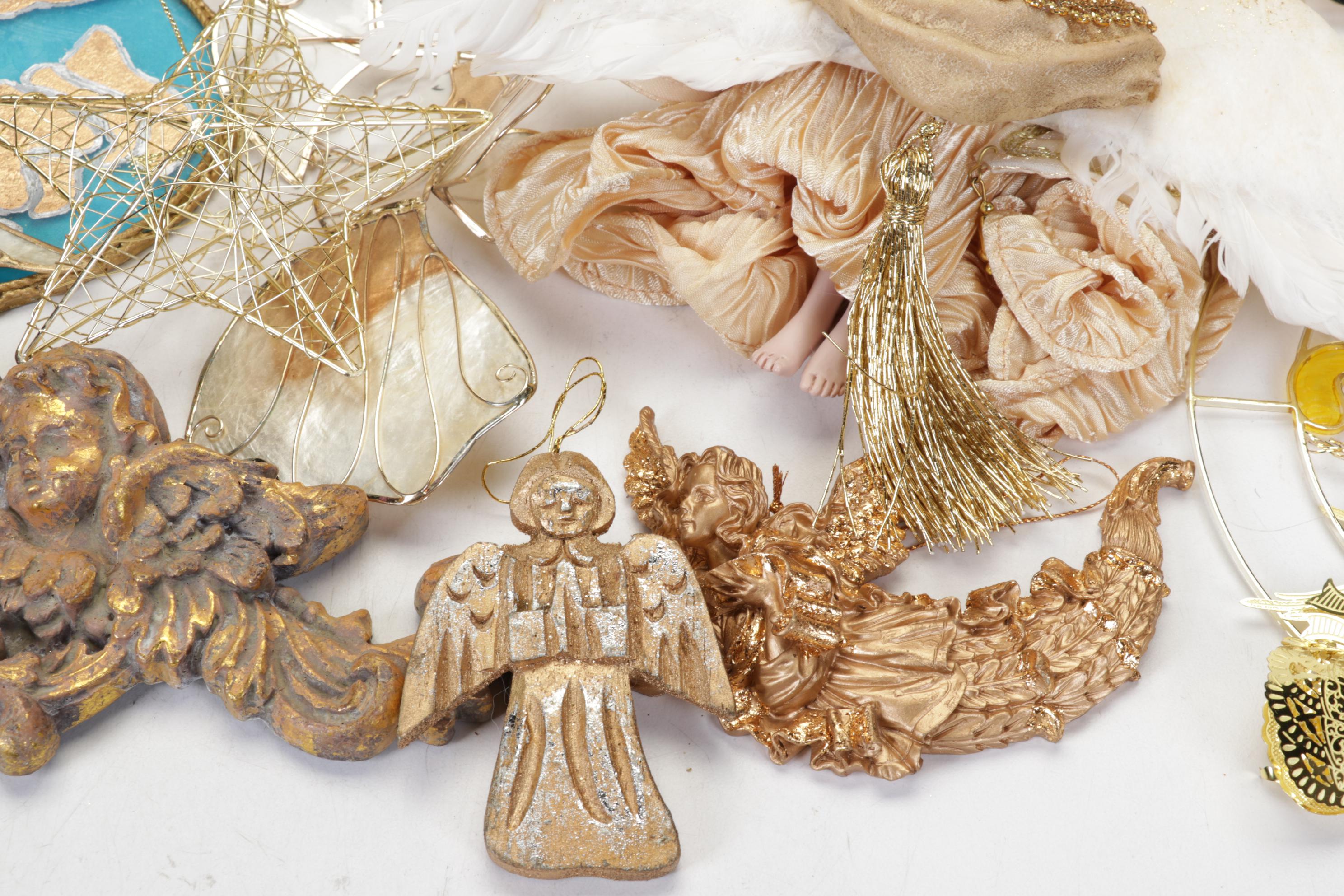 Gold Tone Angel Ornaments, Wall Hangings, Tree Toppers and More Decor