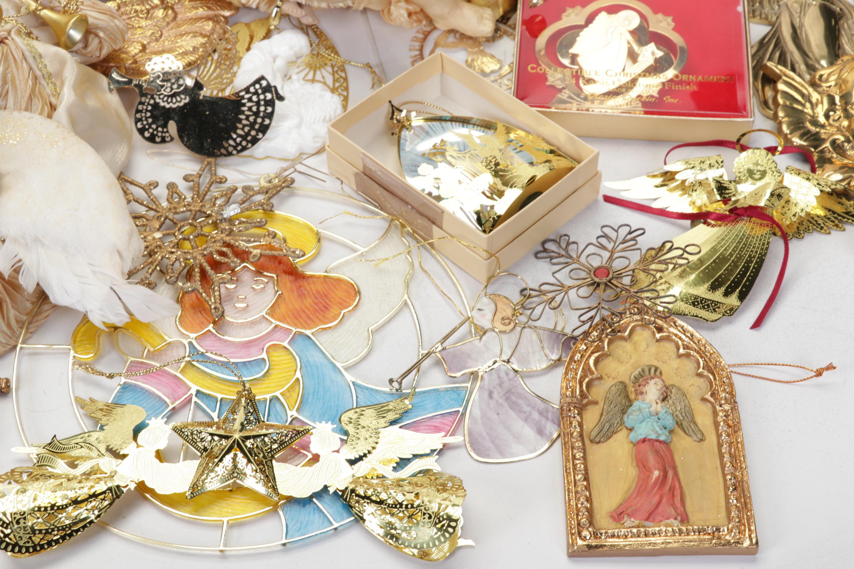 Gold Tone Angel Ornaments, Wall Hangings, Tree Toppers and More Decor