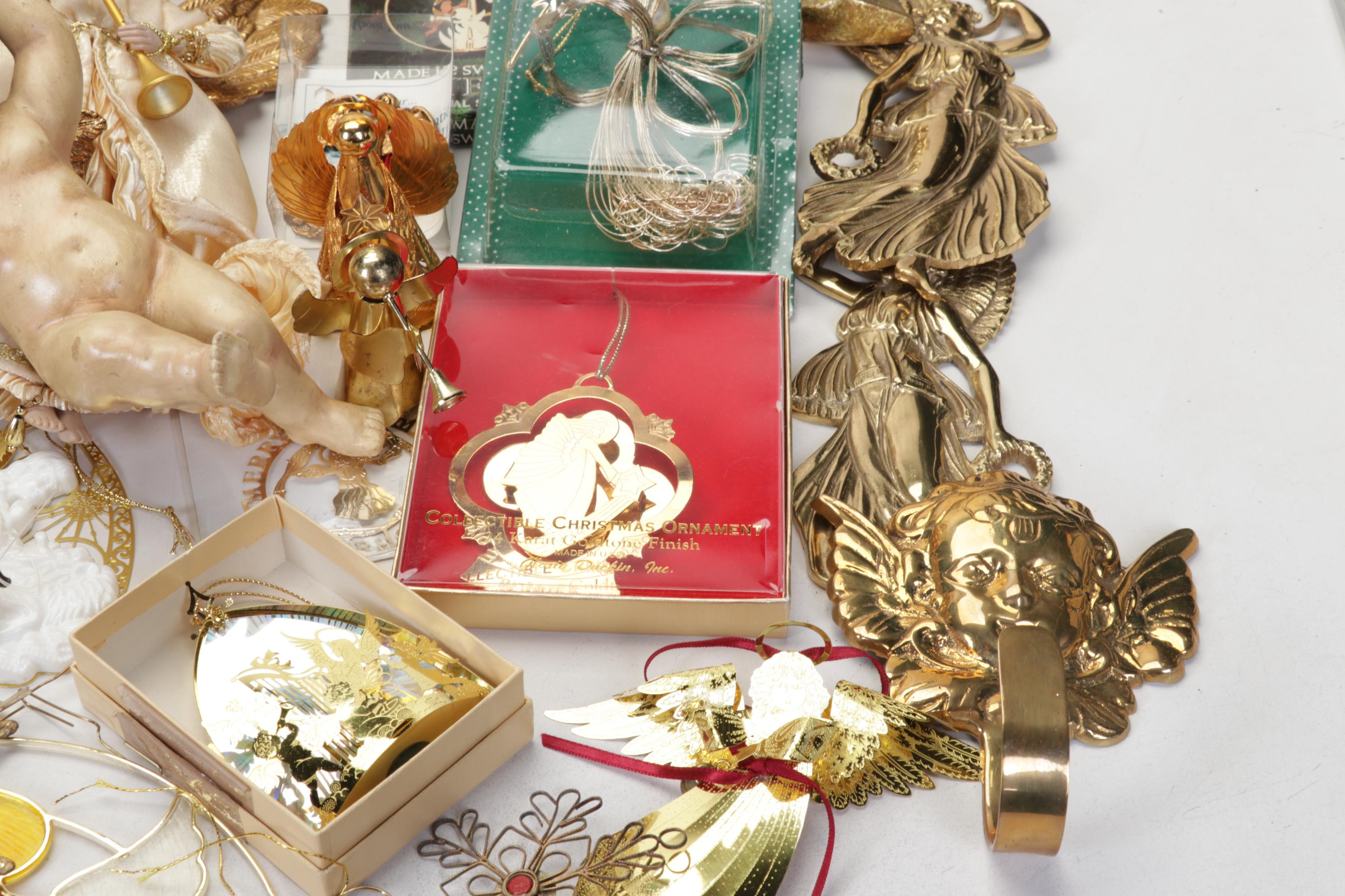 Gold Tone Angel Ornaments, Wall Hangings, Tree Toppers and More Decor