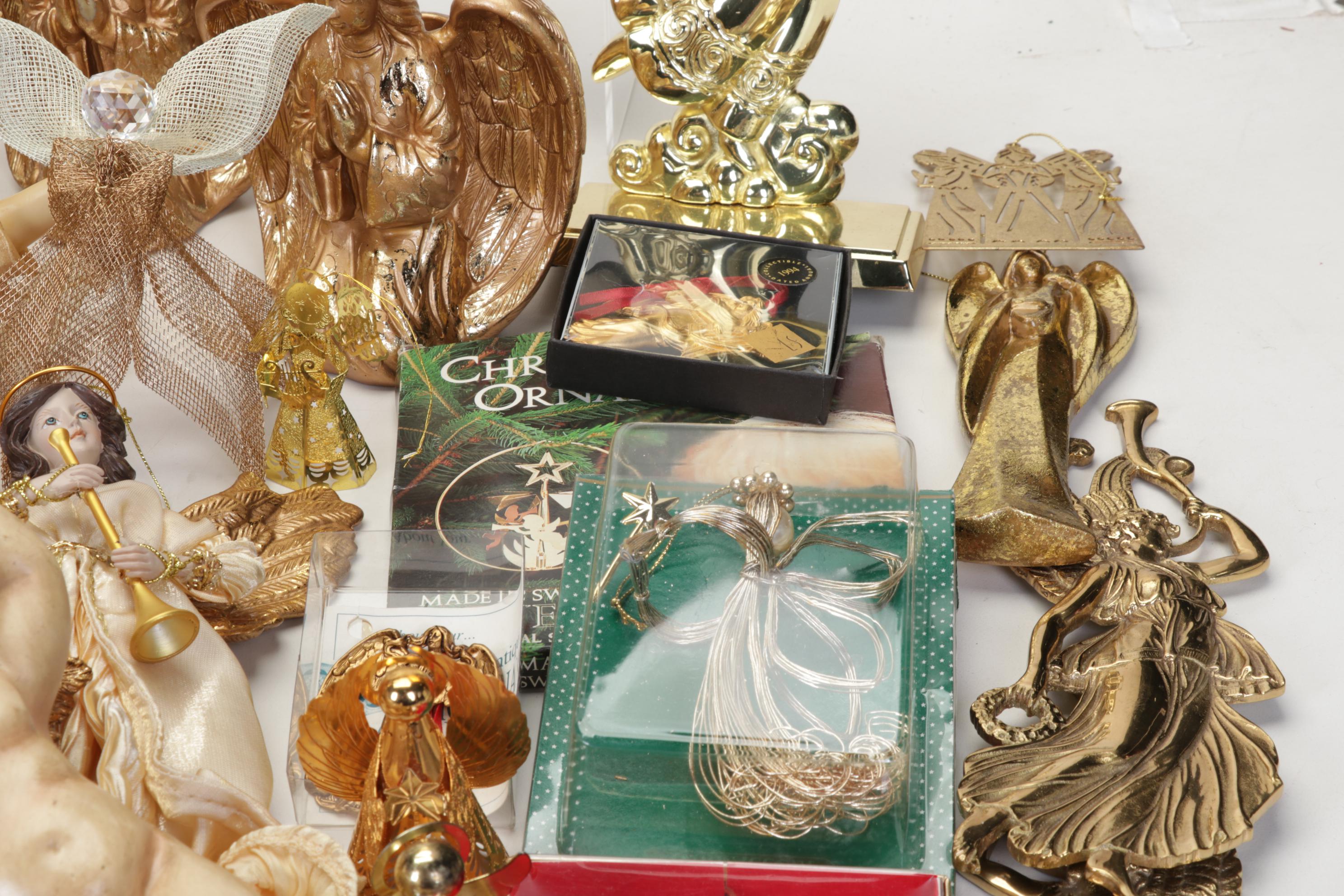 Gold Tone Angel Ornaments, Wall Hangings, Tree Toppers and More Decor